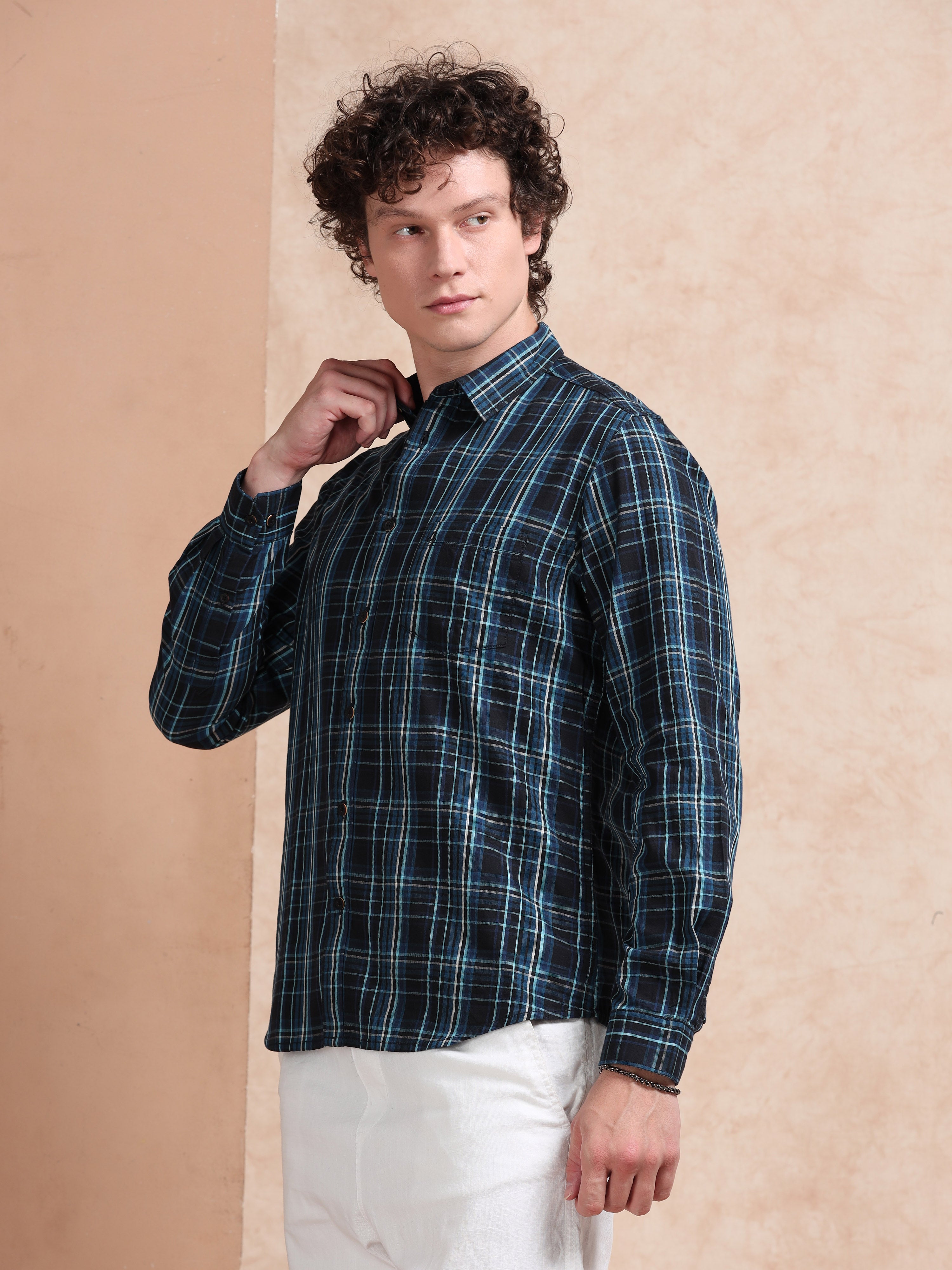 MEN'S BLUE CHECKS SLIM FIT SHIRT