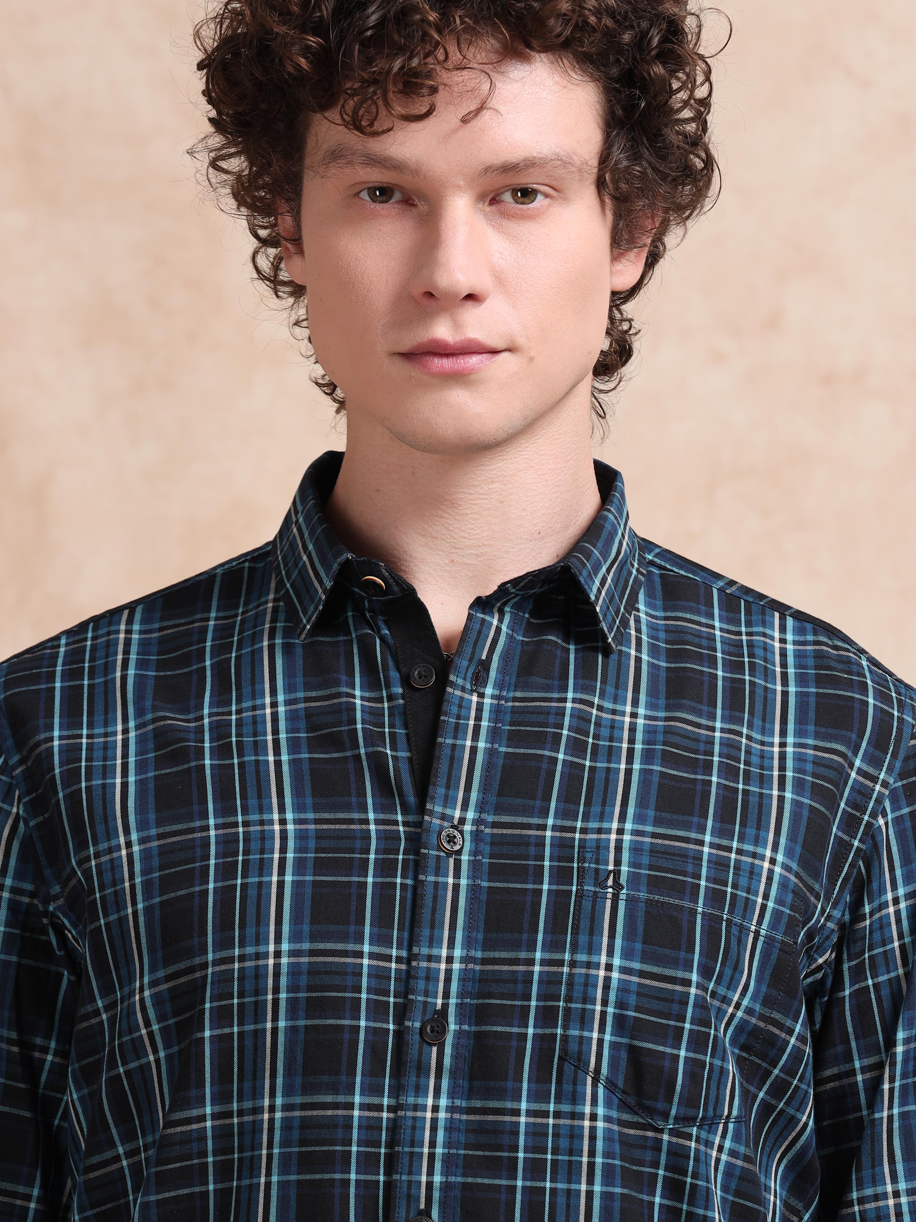 MEN'S BLUE CHECKS SLIM FIT SHIRT