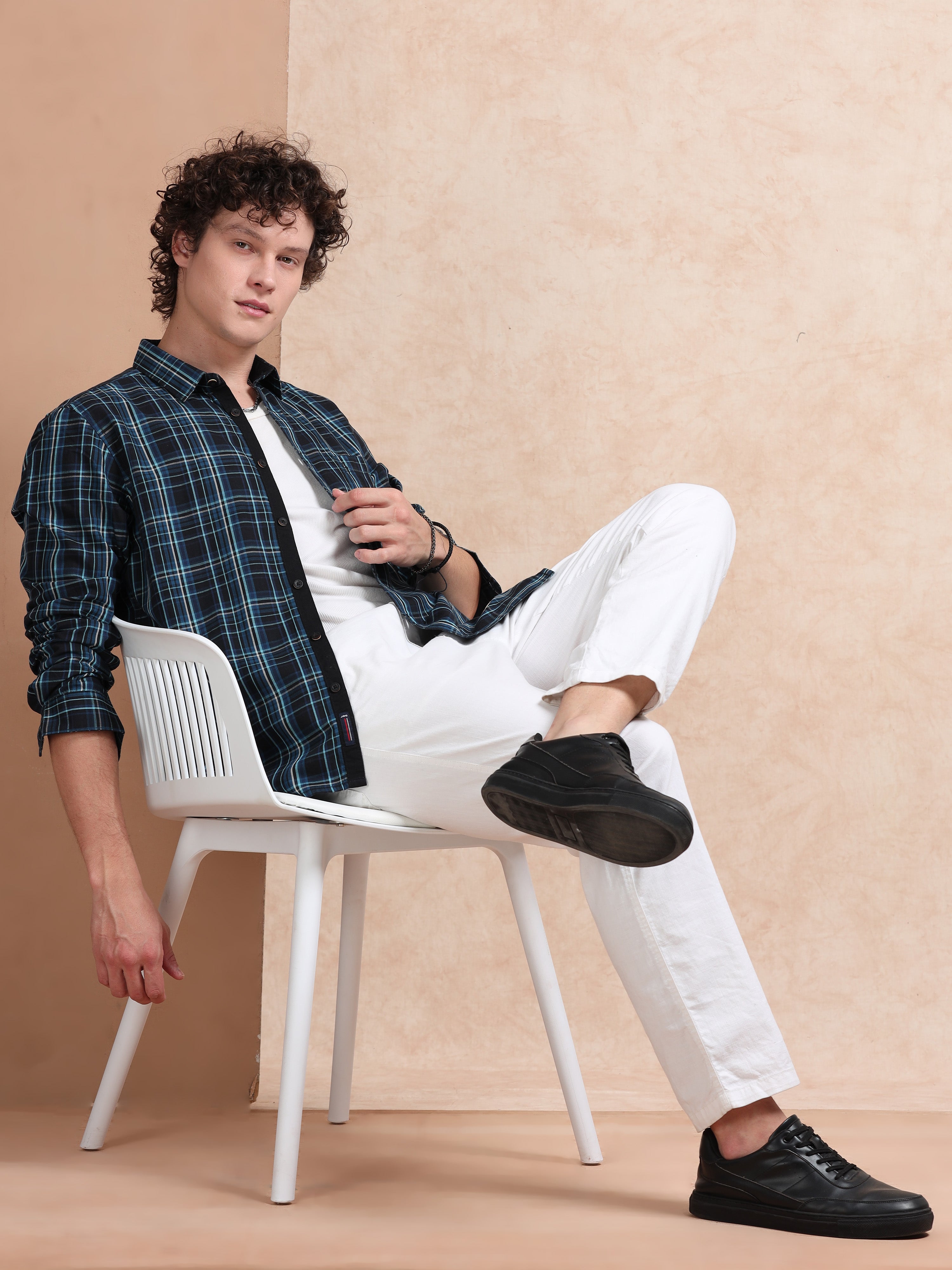 MEN'S BLUE CHECKS SLIM FIT SHIRT