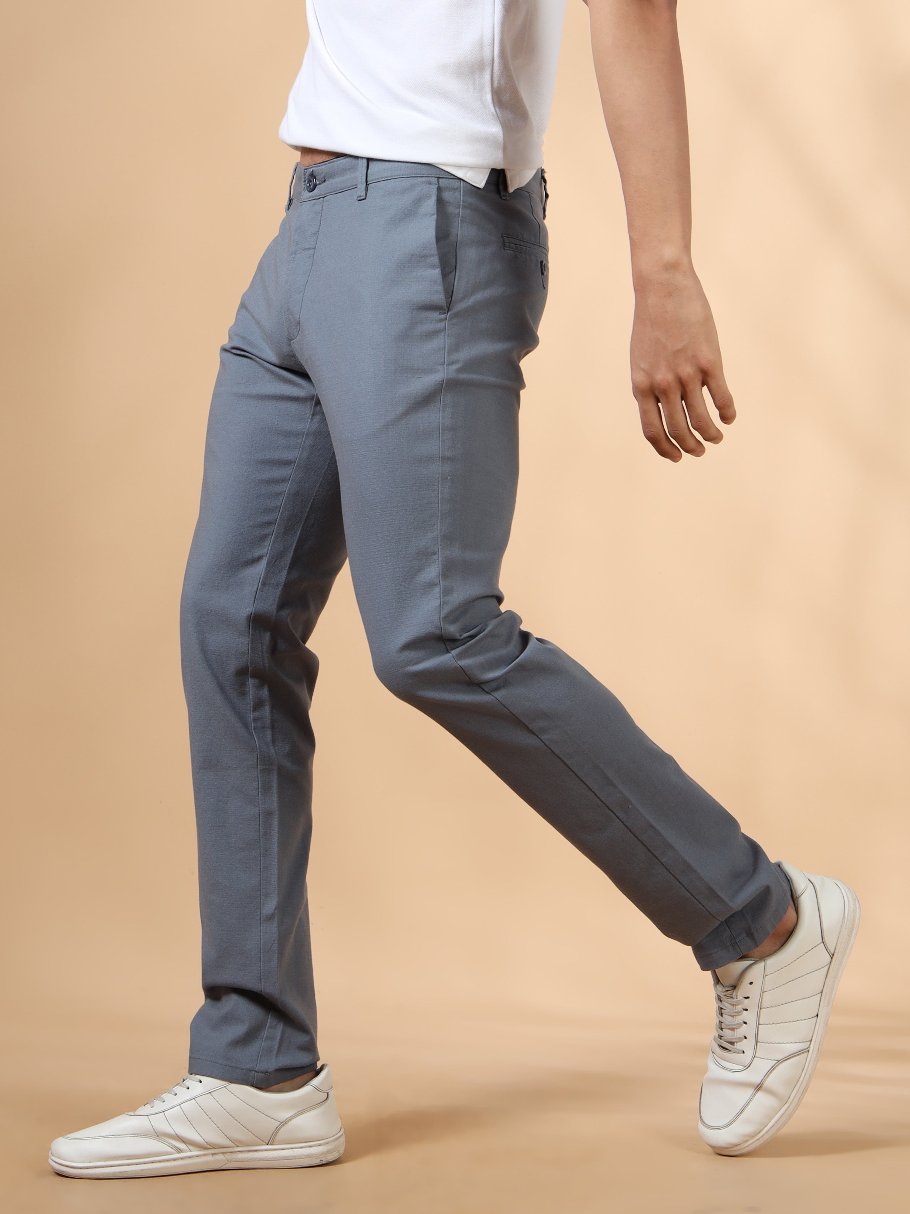 MEN'S BLUE SOLID SLIM FIT TROUSER