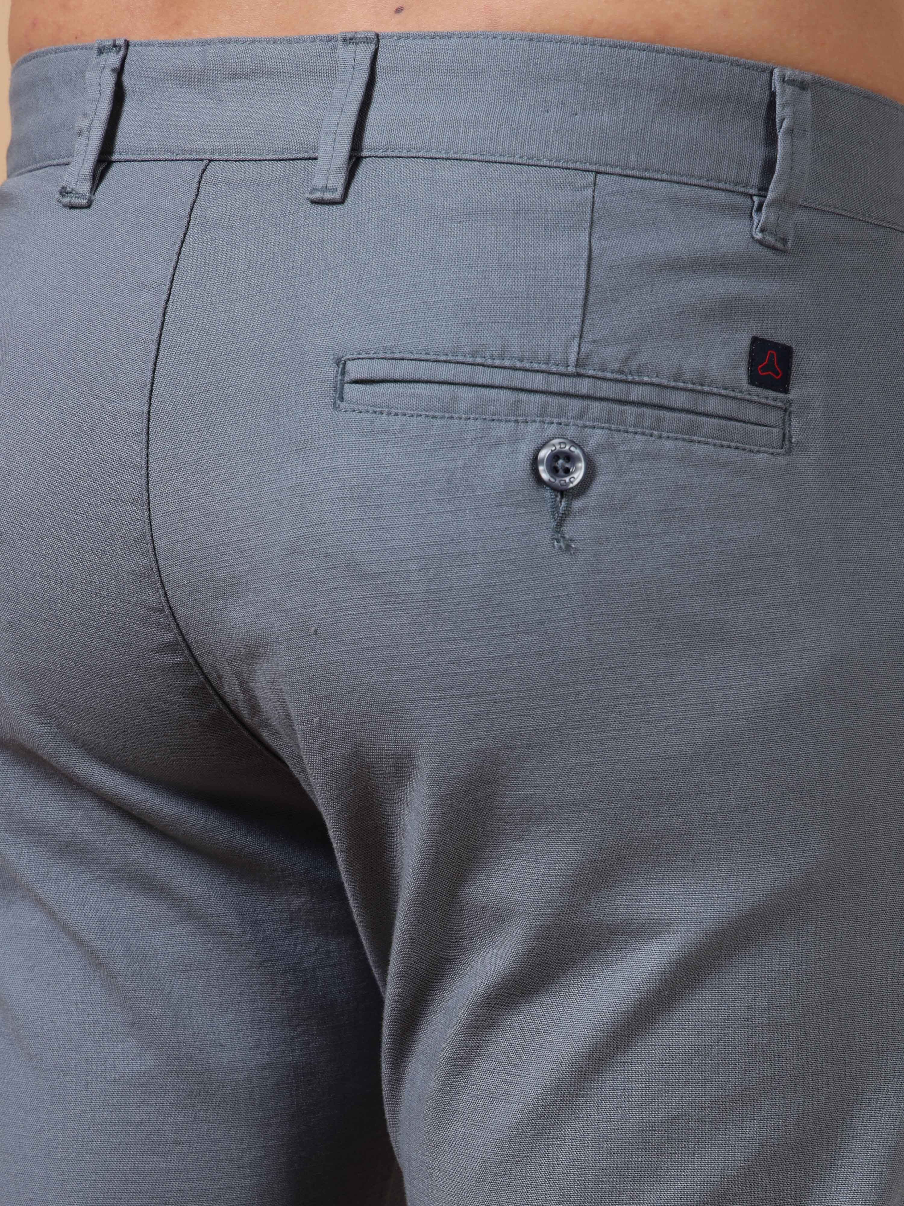 MEN'S BLUE SOLID SLIM FIT TROUSER