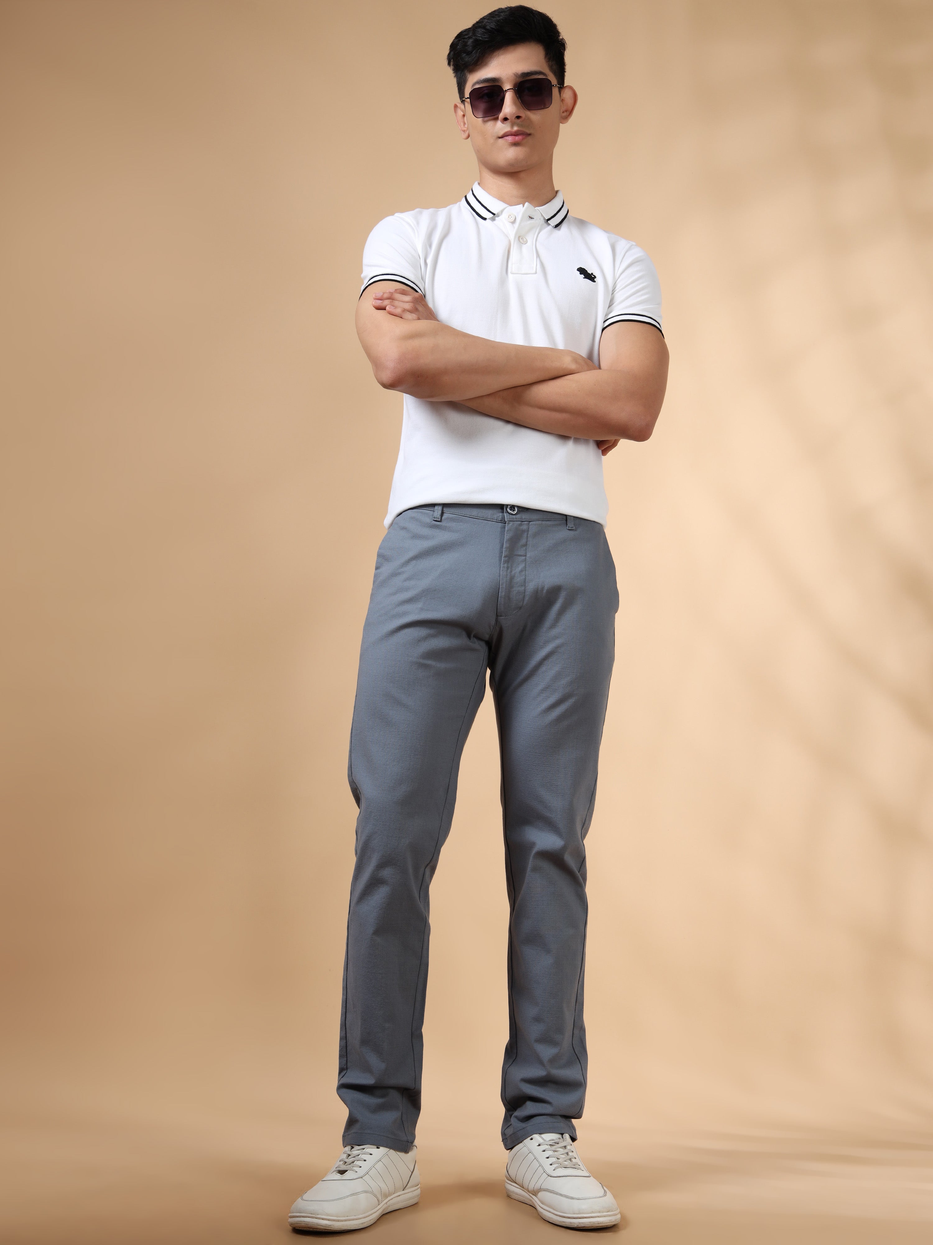 MEN'S BLUE SOLID SLIM FIT TROUSER