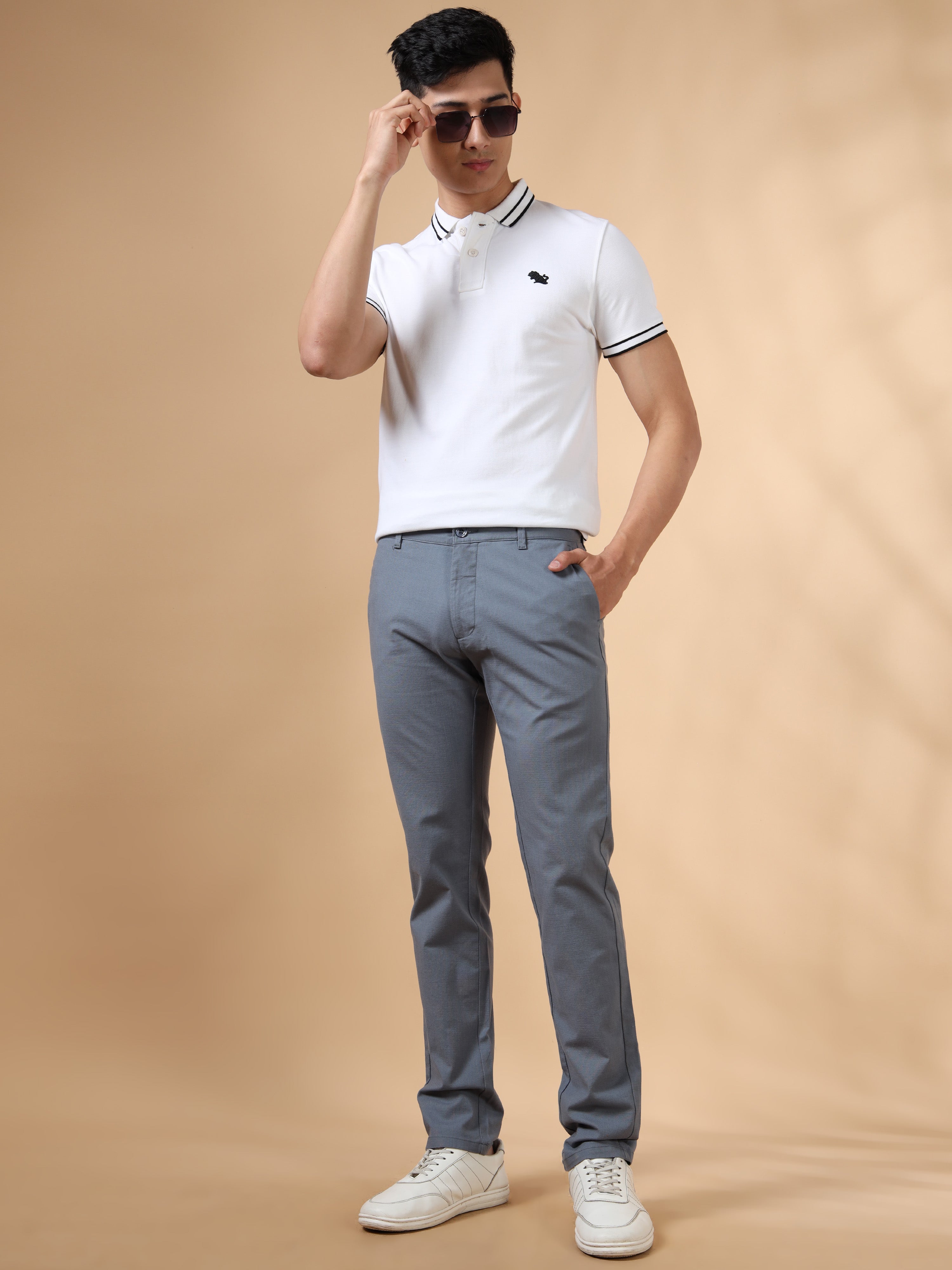 MEN'S BLUE SOLID SLIM FIT TROUSER
