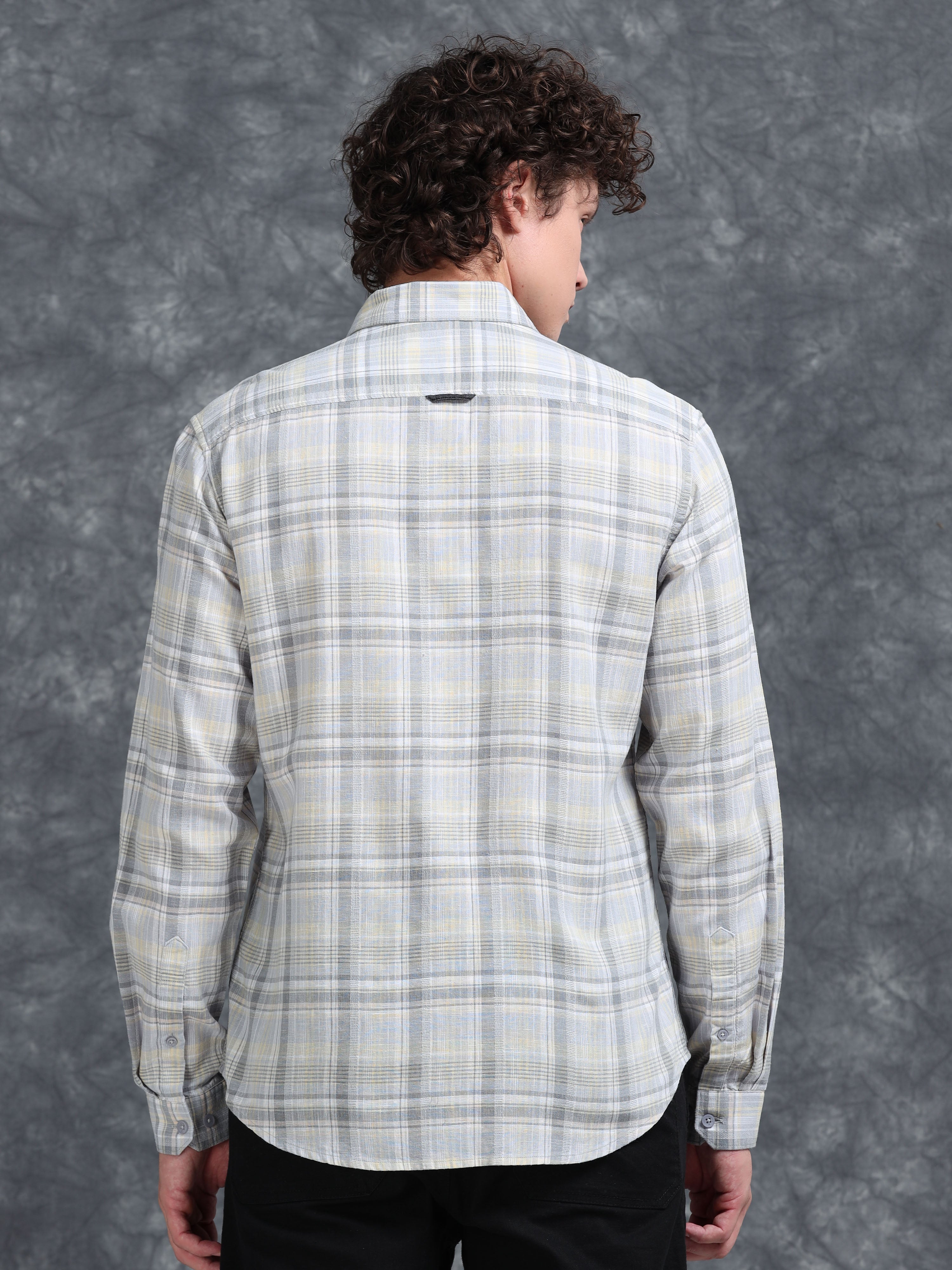MEN'S LT.GREY CHECKS SLIM FIT SHIRT