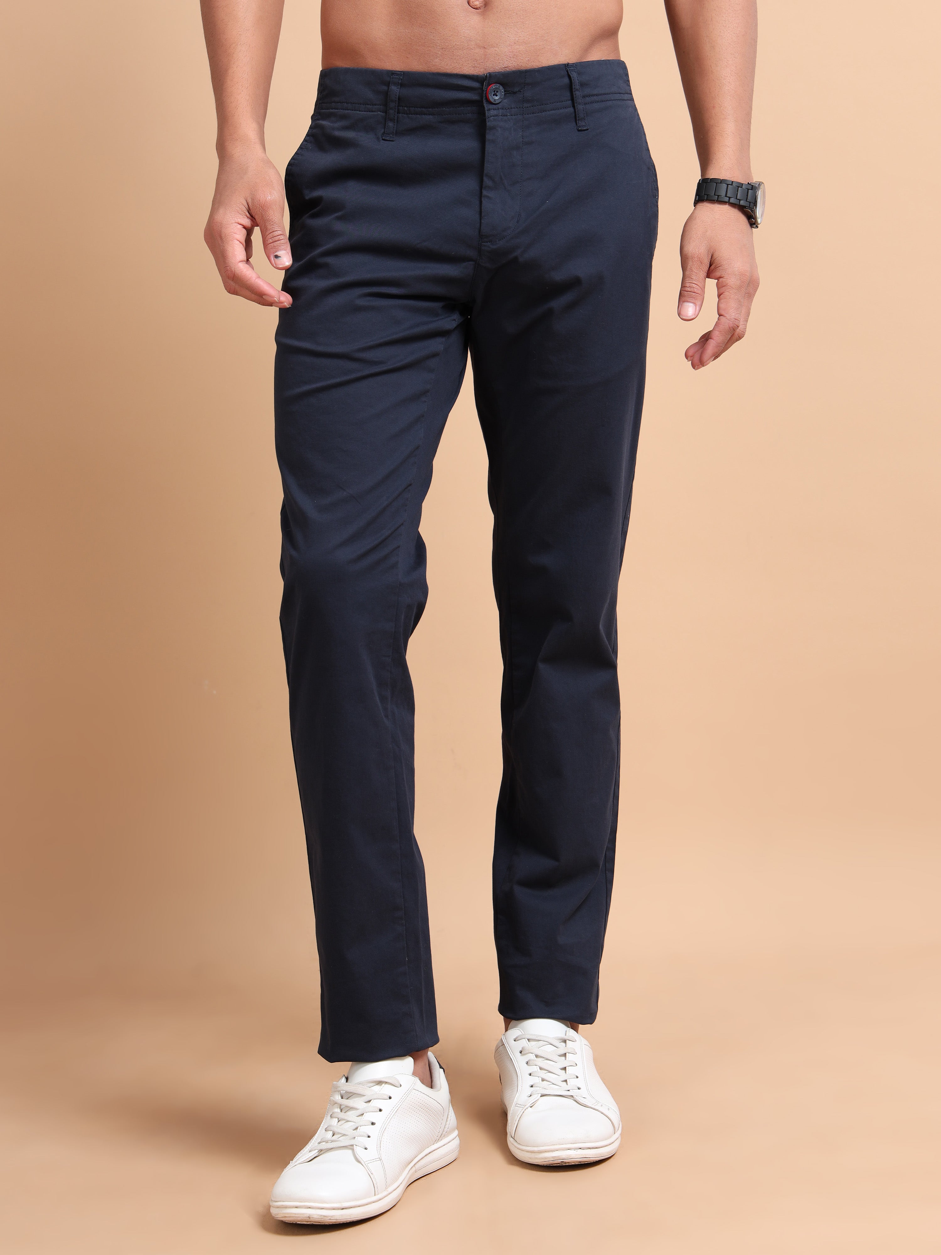 MEN'S NAVY SOLID SLIM FIT TROUSER