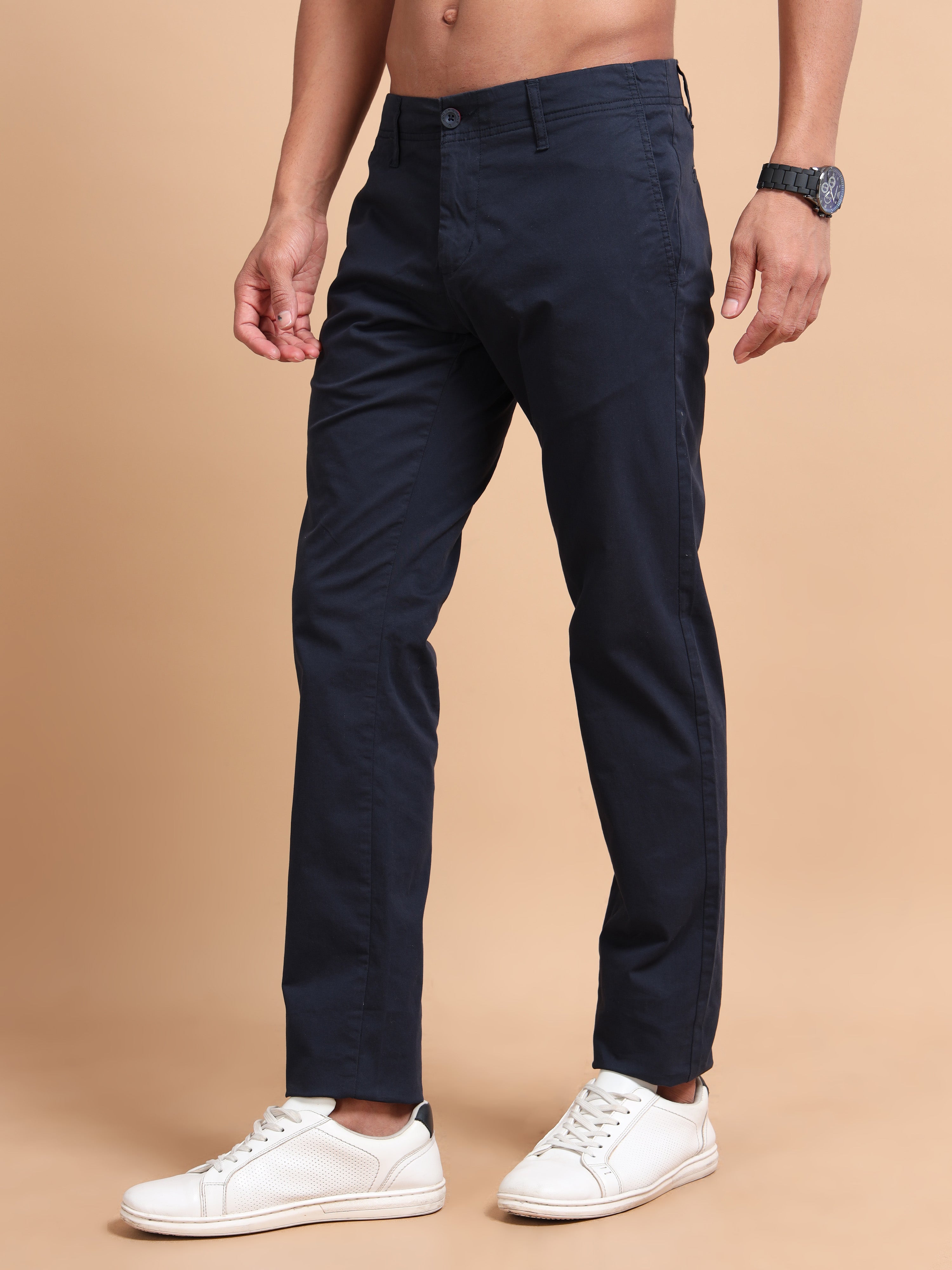 MEN'S NAVY SOLID SLIM FIT TROUSER