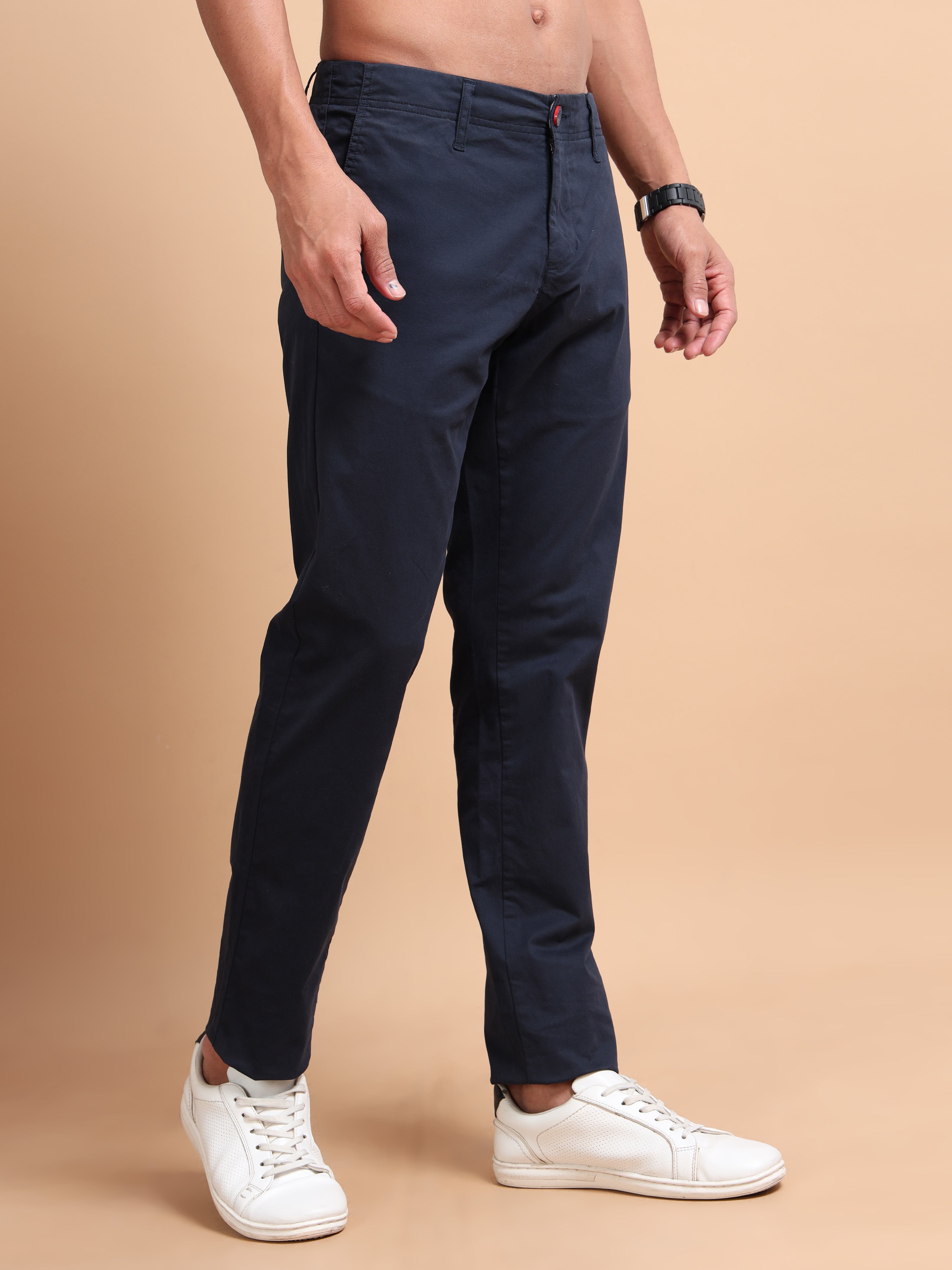 MEN'S NAVY SOLID SLIM FIT TROUSER