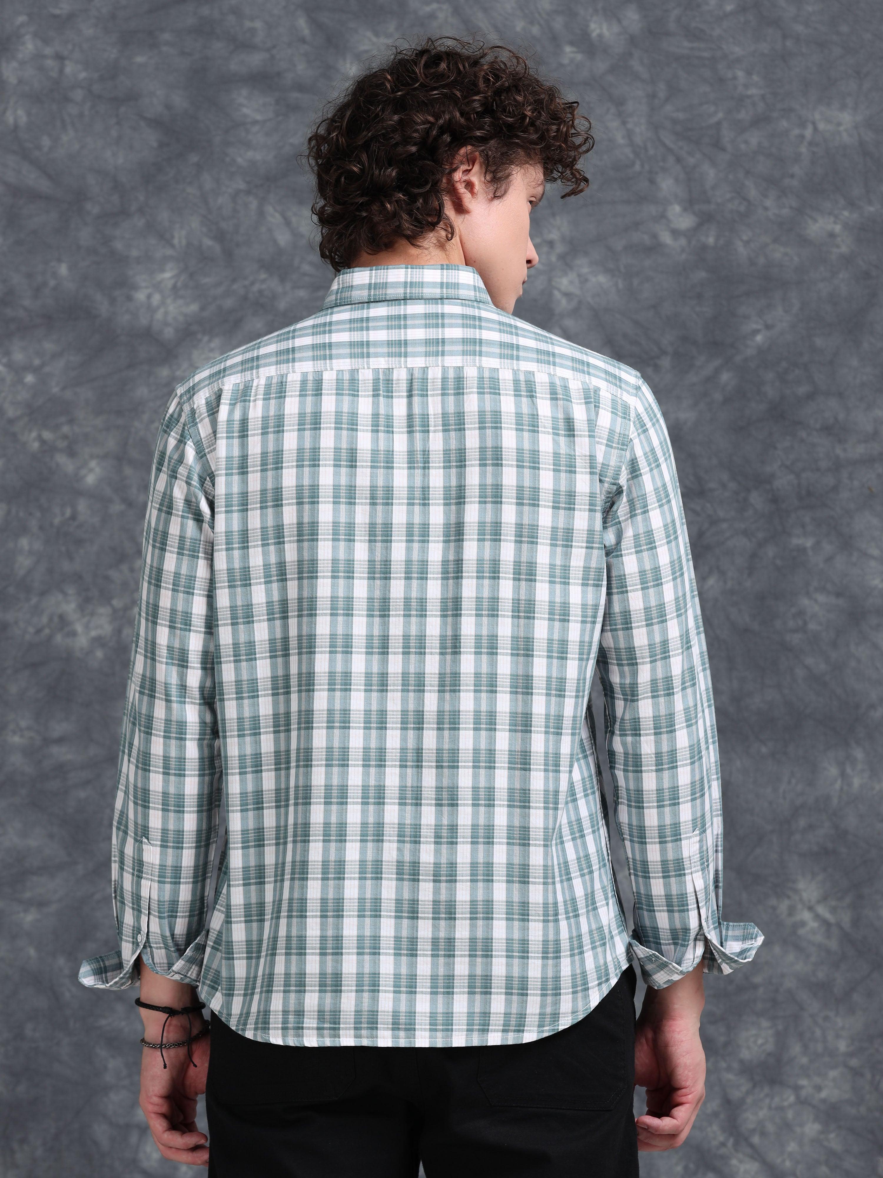 MEN'S LT.GREEN CHECKS SLIM FIT SHIRT