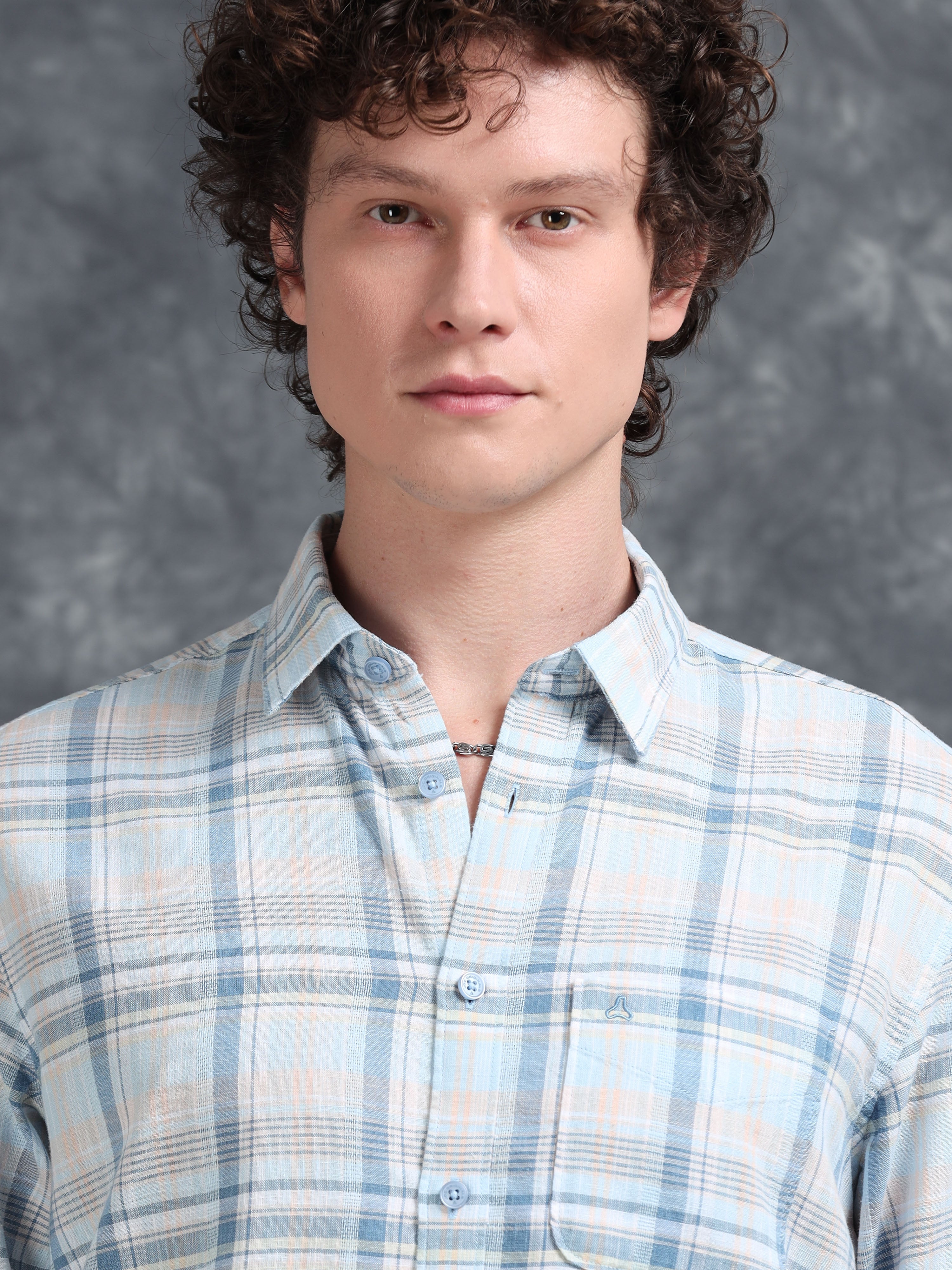 MEN'S LT.BLUE CHECKS SLIM FIT SHIRT