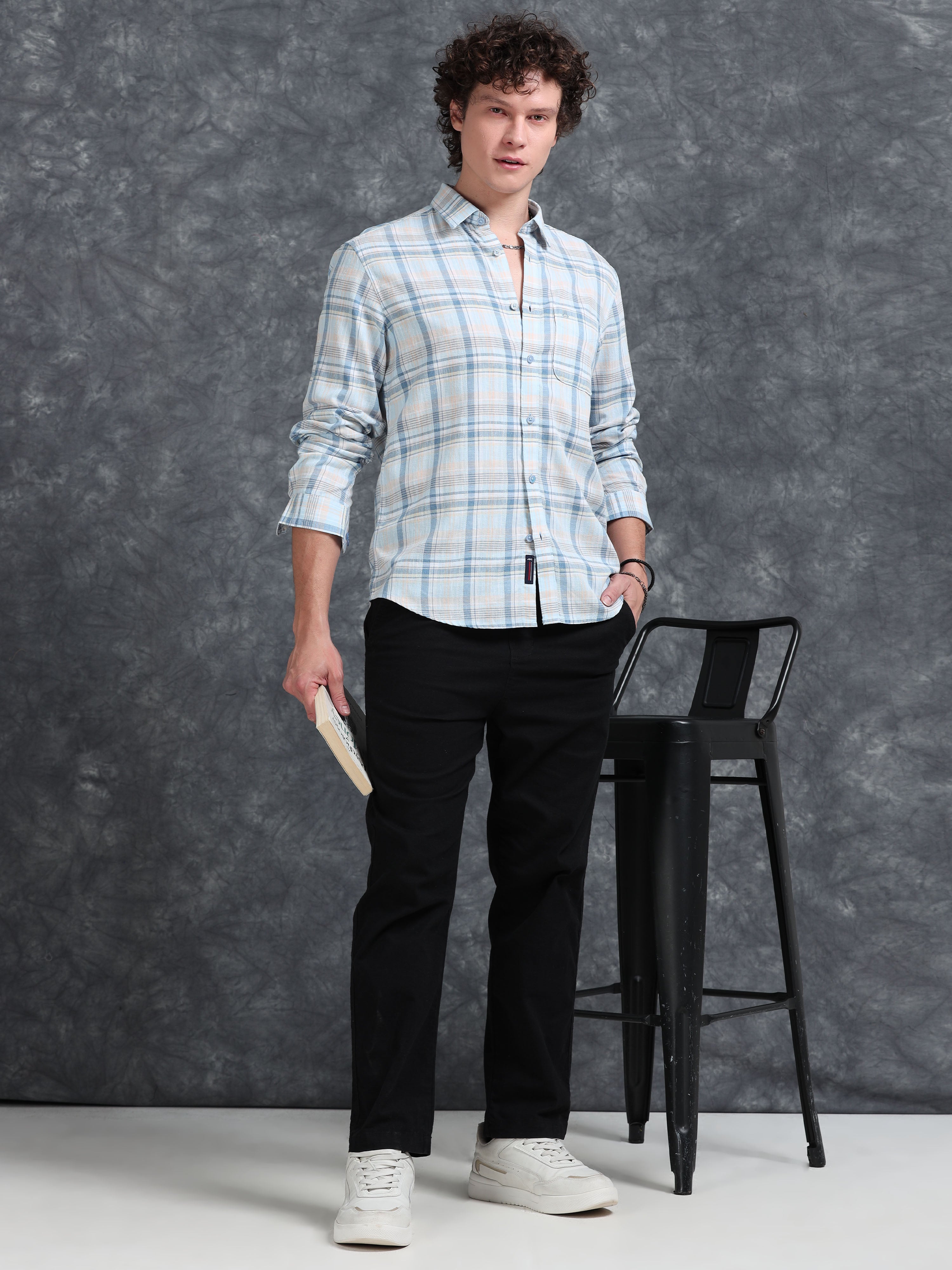 MEN'S LT.BLUE CHECKS SLIM FIT SHIRT