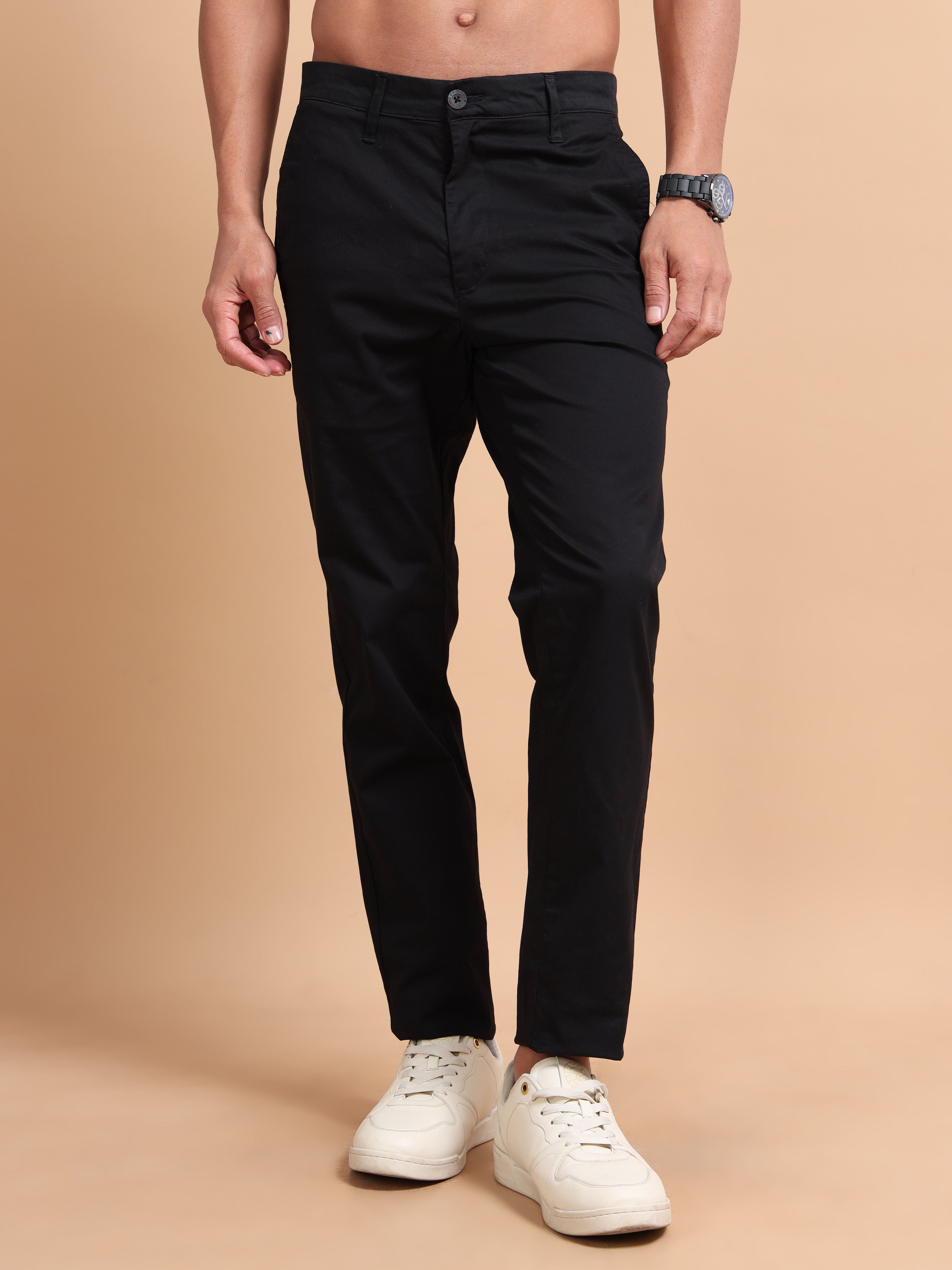 MEN'S BLACK SOLID SLIM FIT TROUSER