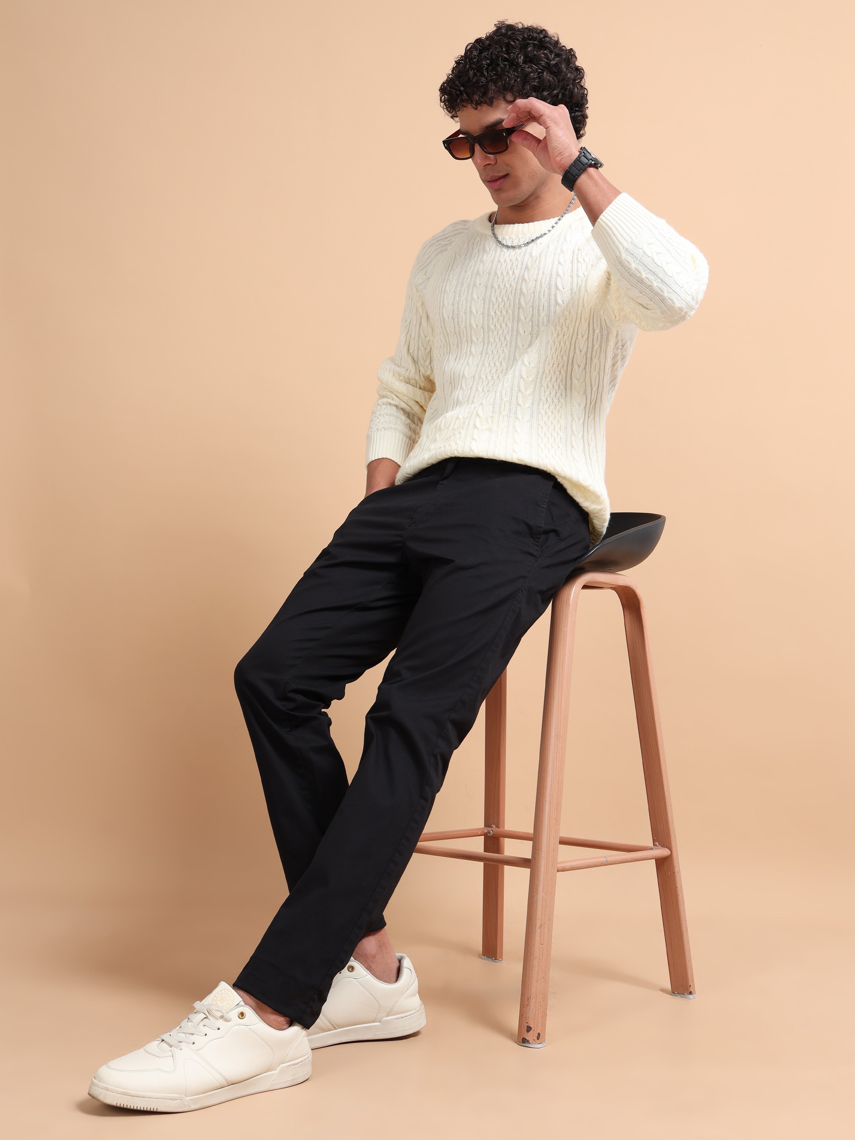 MEN'S BLACK SOLID SLIM FIT TROUSER