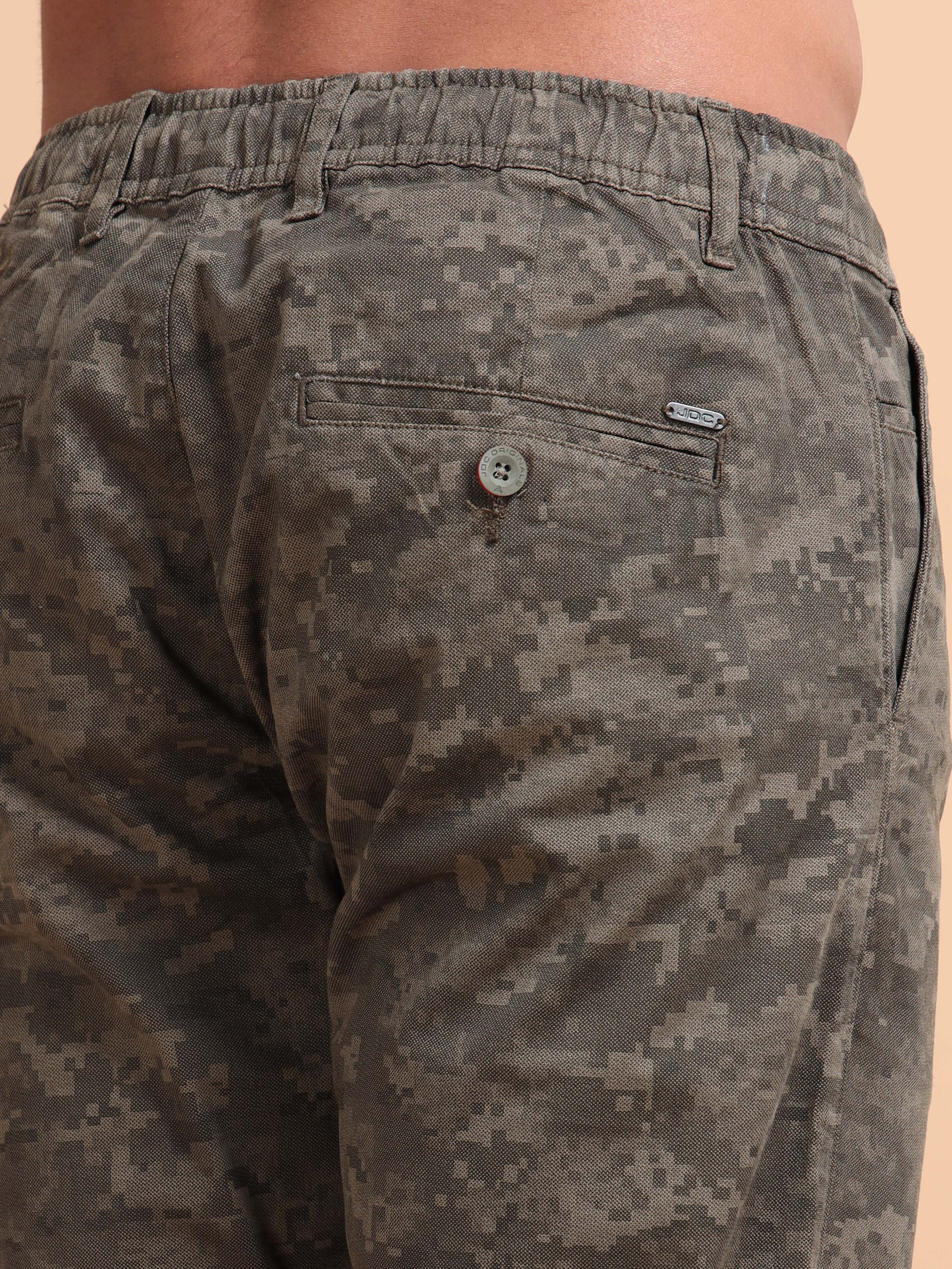 MEN'S OLIVE PRINT REGULAR FIT TROUSER