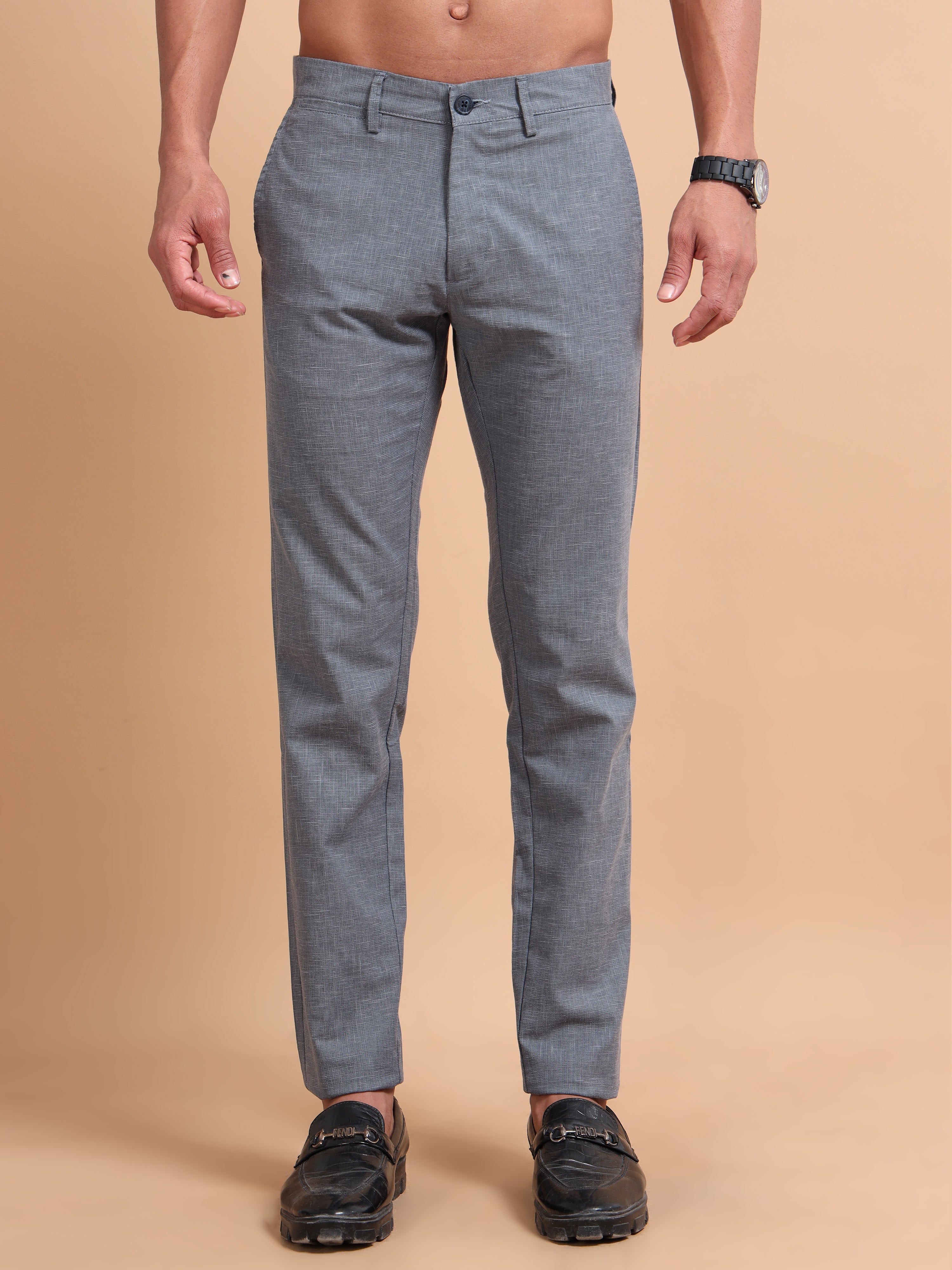 MEN'S GREY SOLID SLIM FIT TROUSER