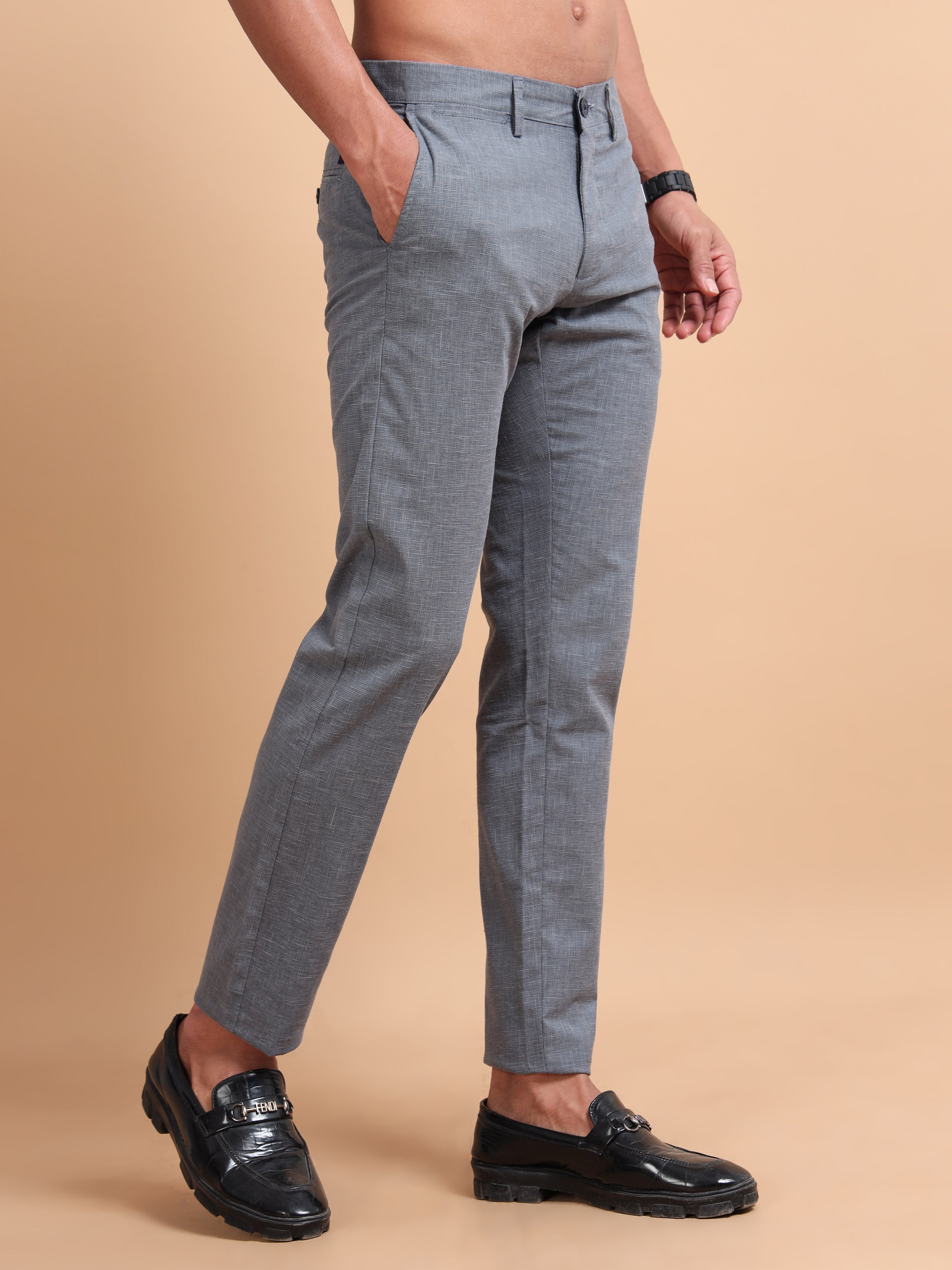 MEN'S GREY SOLID SLIM FIT TROUSER