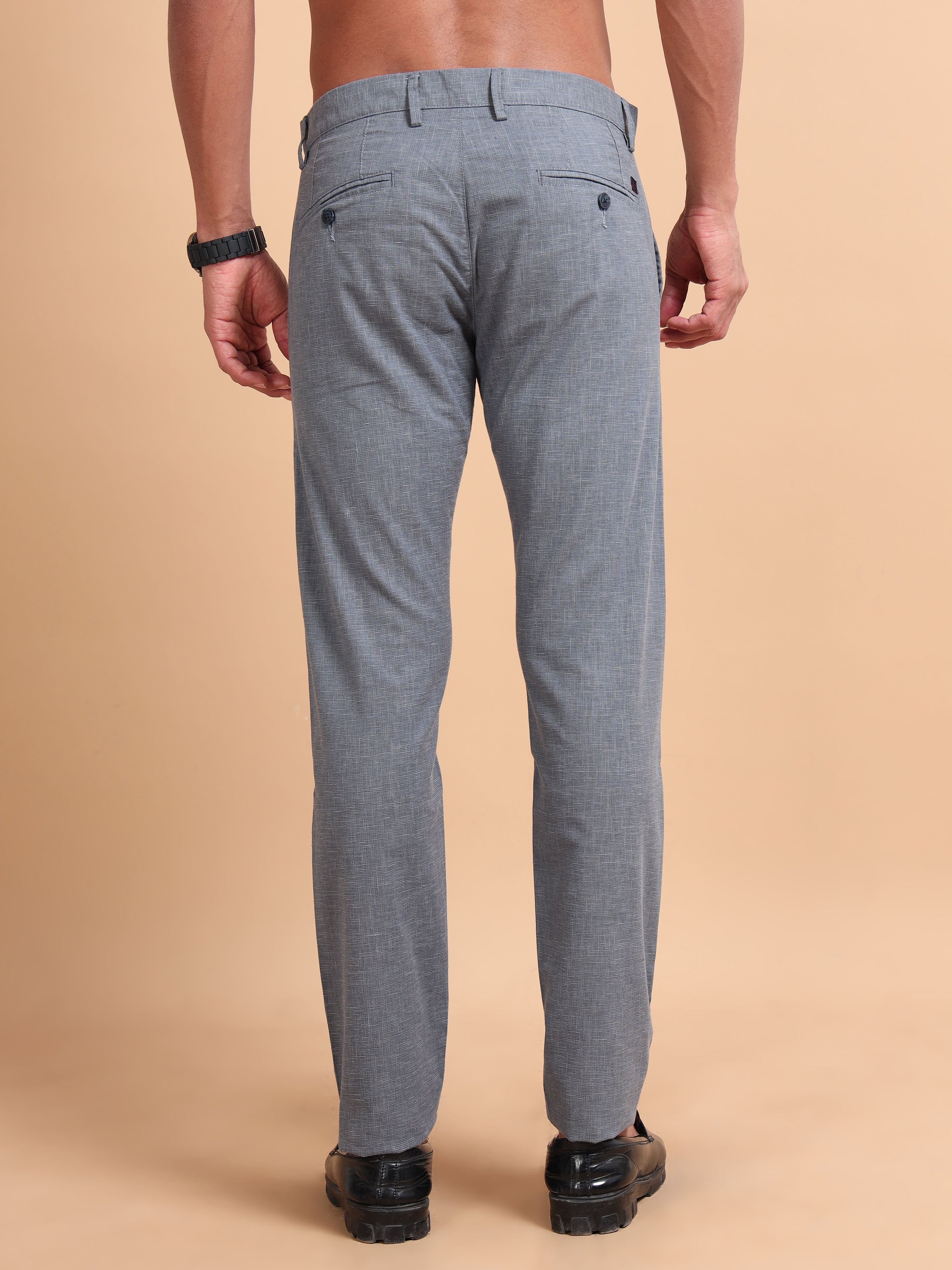 MEN'S GREY SOLID SLIM FIT TROUSER