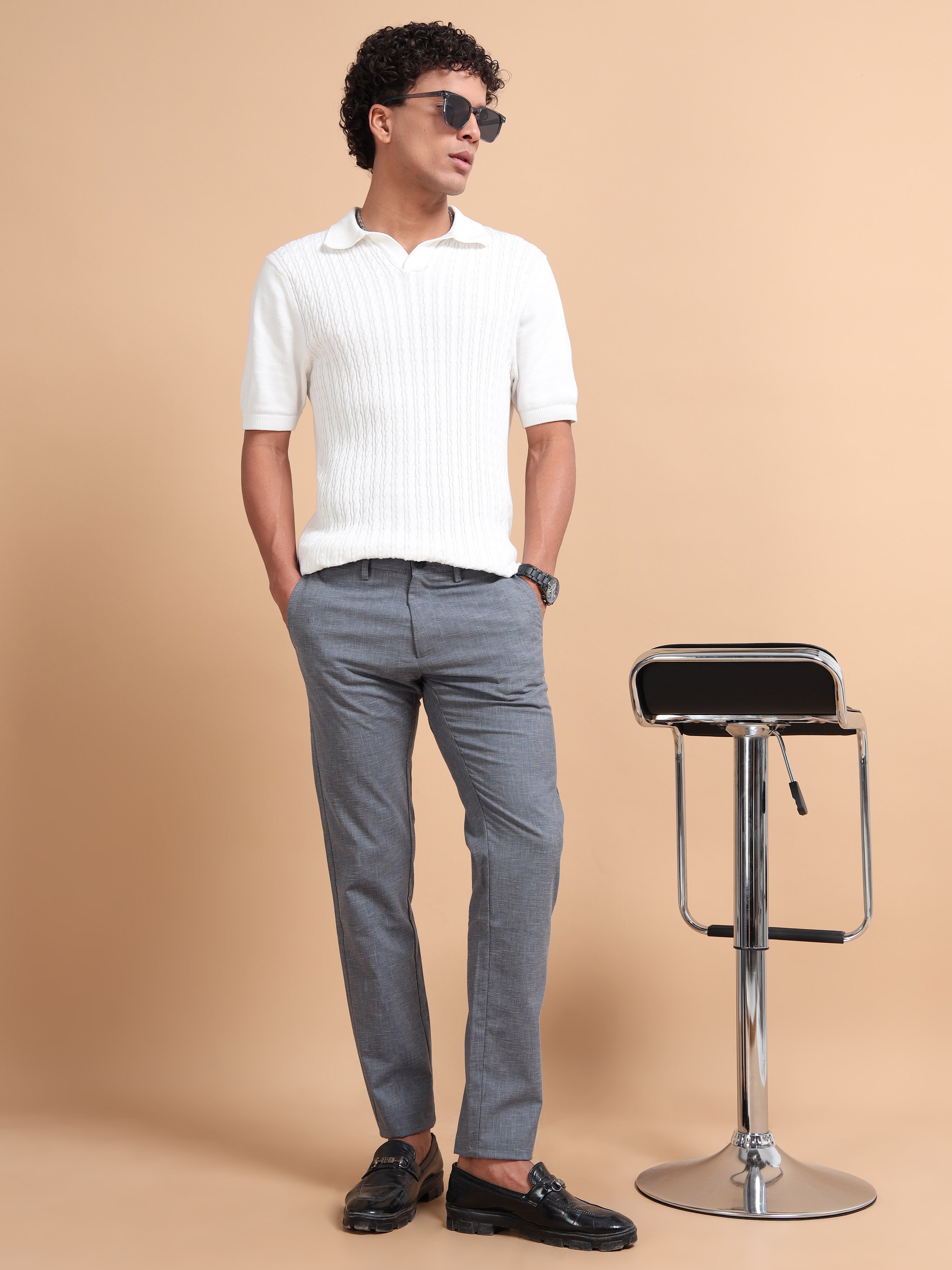 MEN'S GREY SOLID SLIM FIT TROUSER