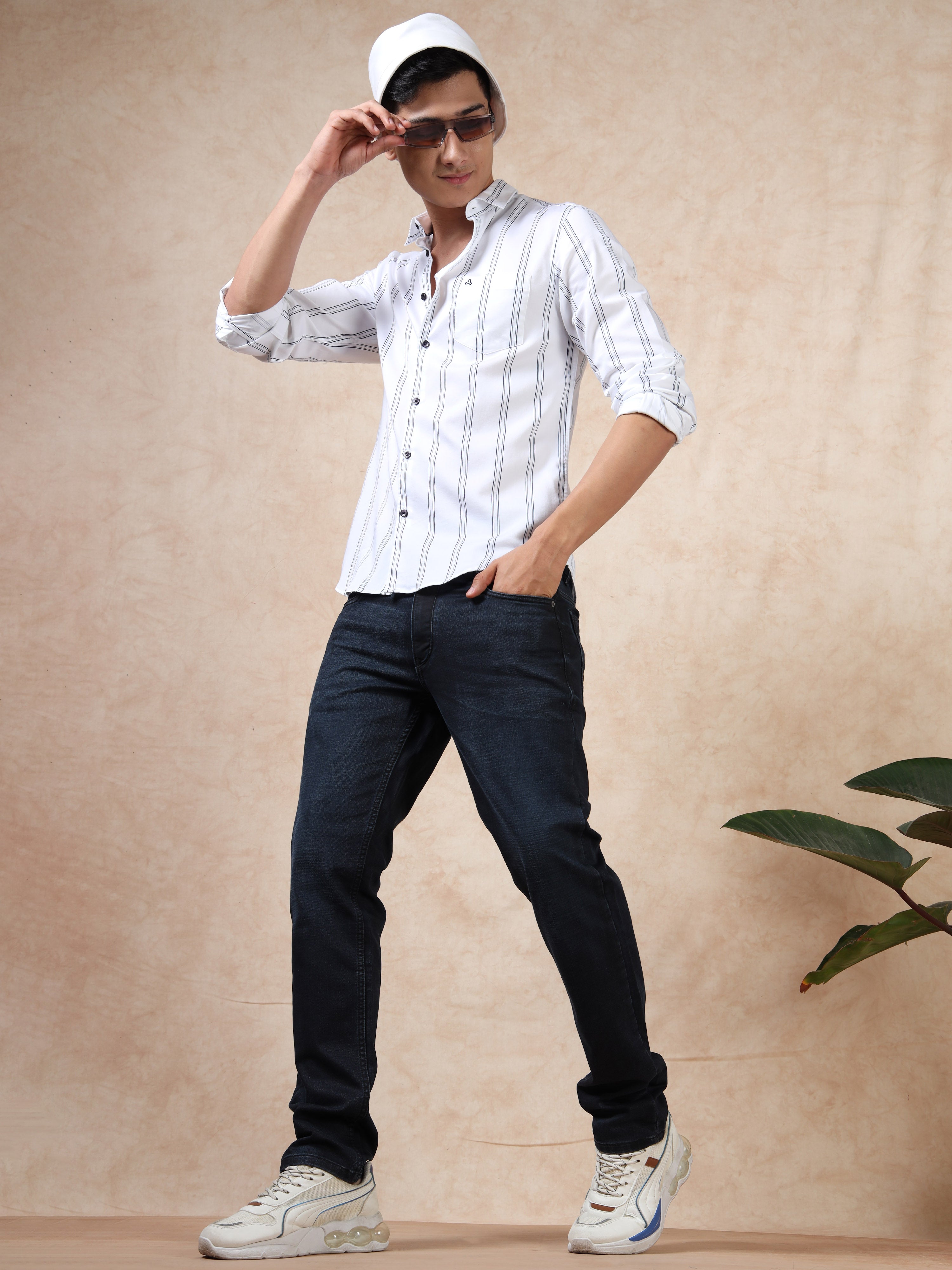 MEN'S WHITE STRIPE SLIM FIT SHIRT