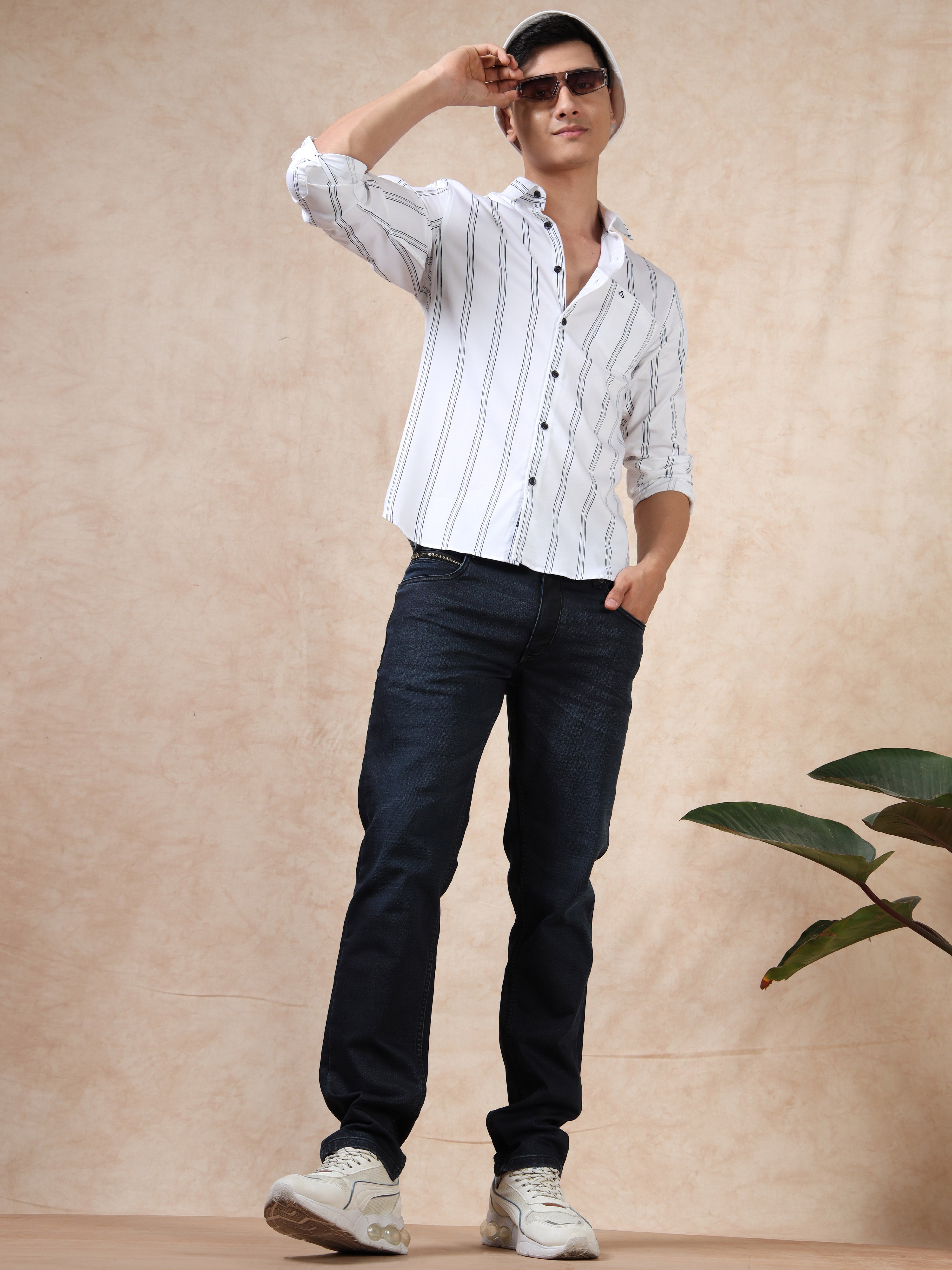 MEN'S WHITE STRIPE SLIM FIT SHIRT