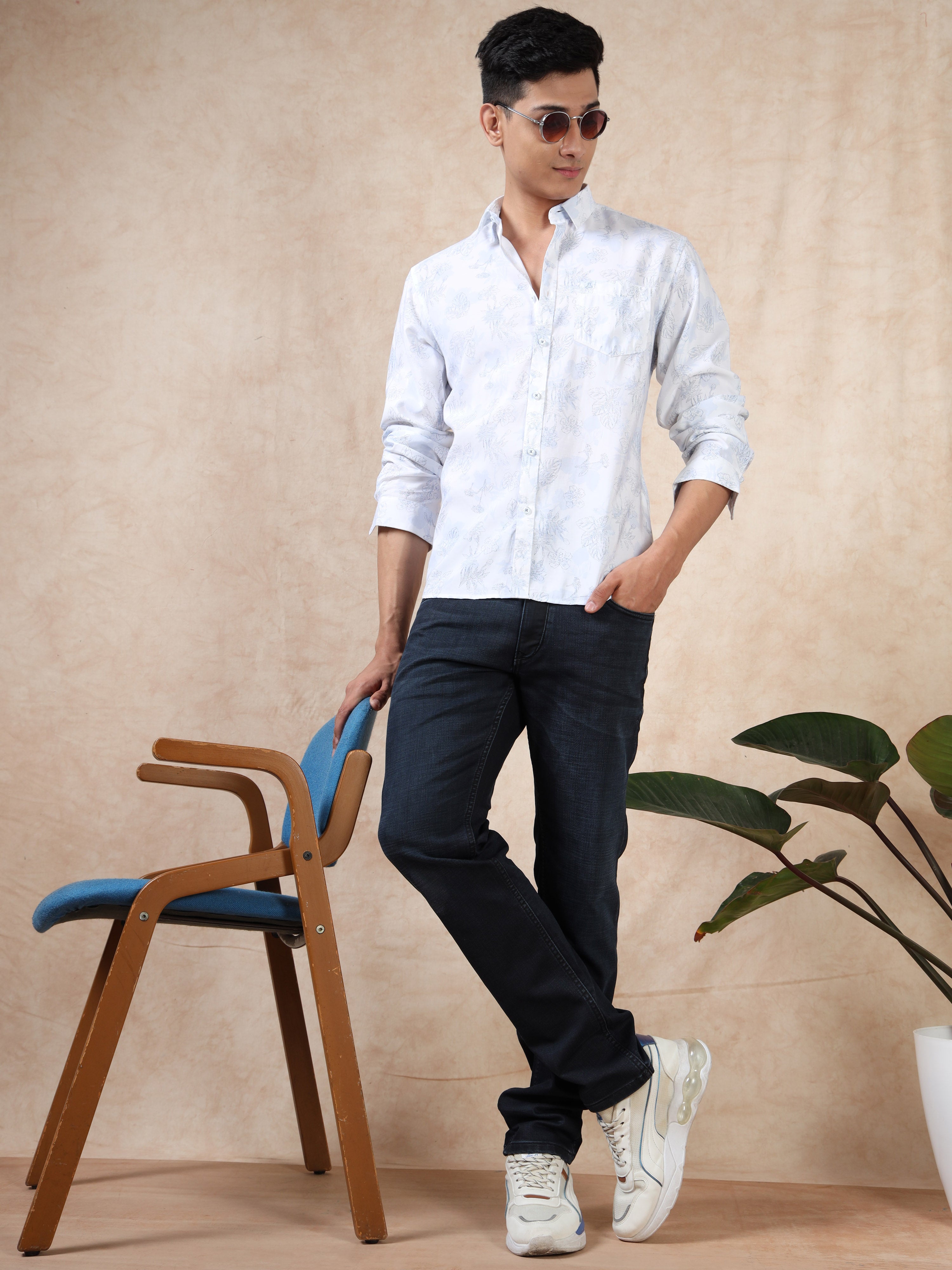 MEN'S BLUE PRINT SLIM FIT SHIRT