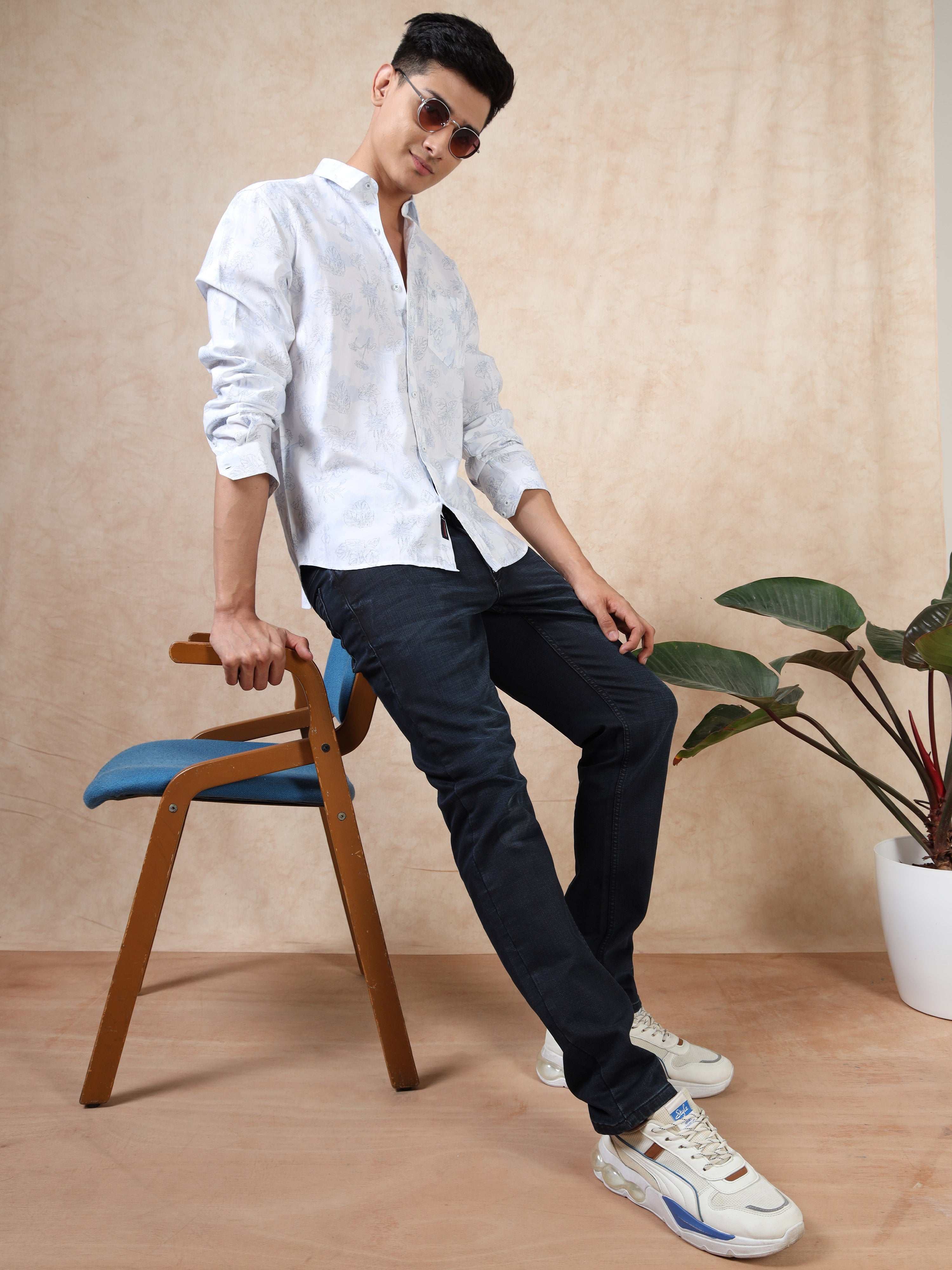 MEN'S BLUE PRINT SLIM FIT SHIRT