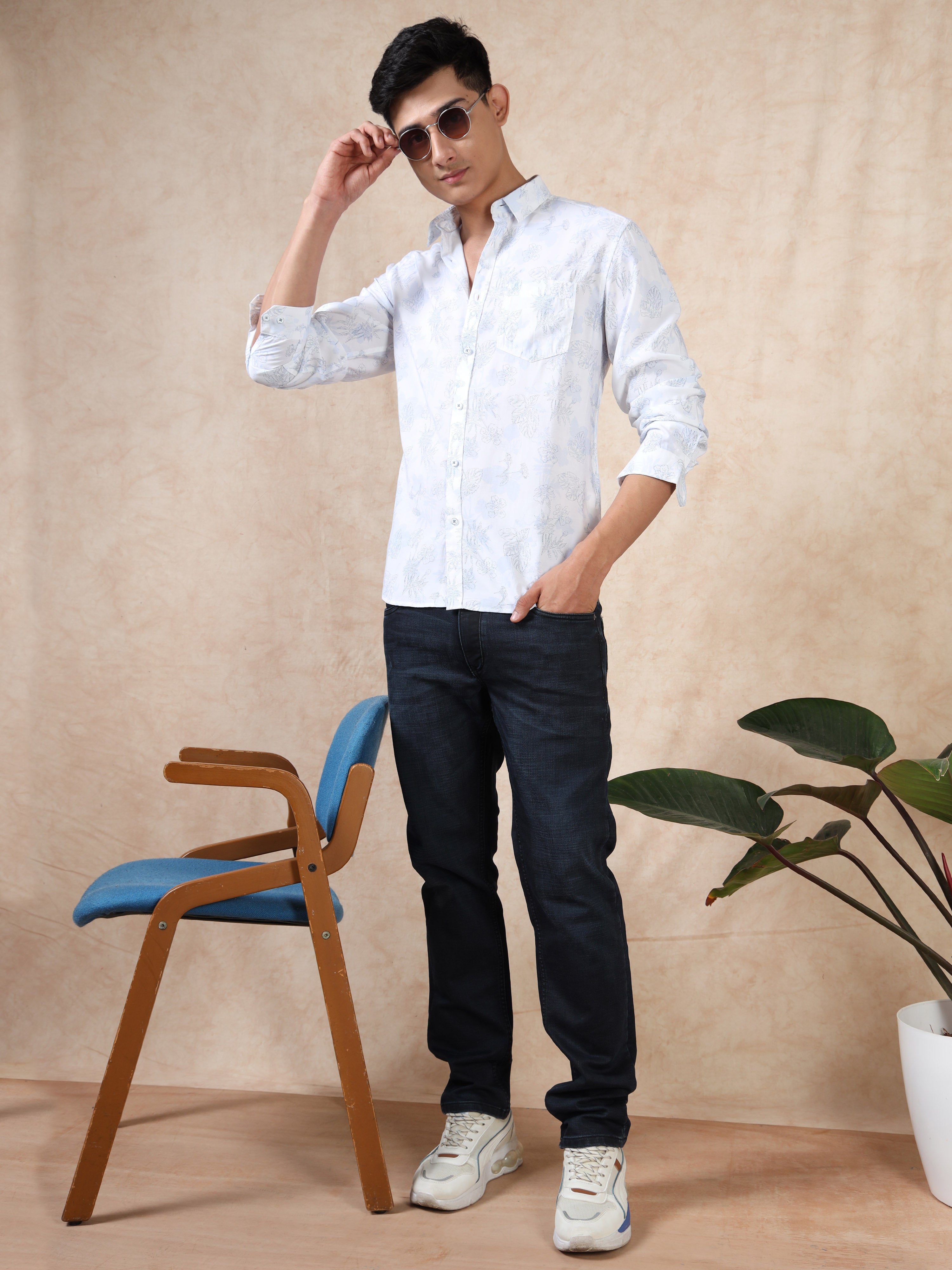 MEN'S BLUE PRINT SLIM FIT SHIRT