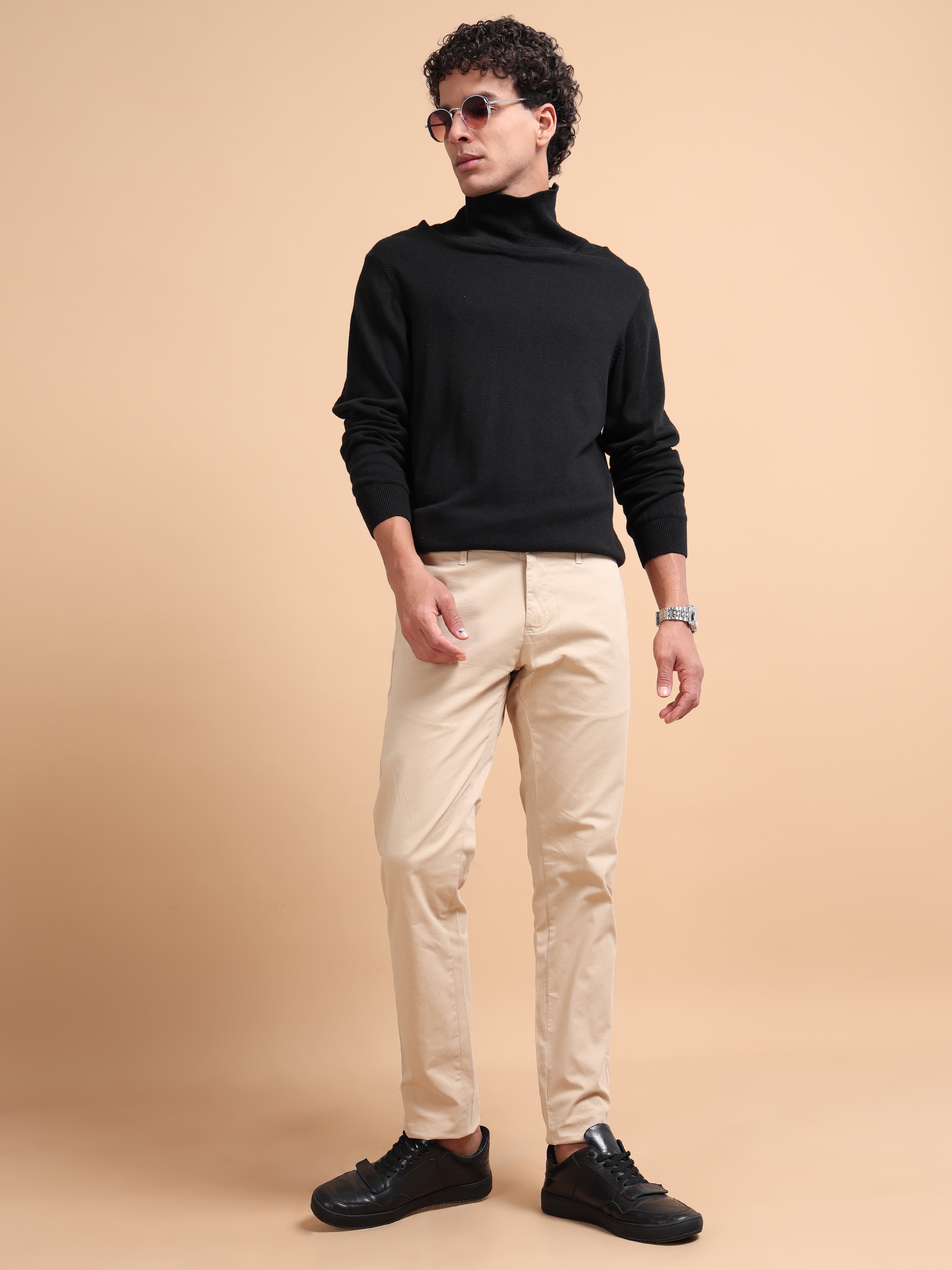 MEN'S KHAKI SOLID SLIM FIT TROUSER