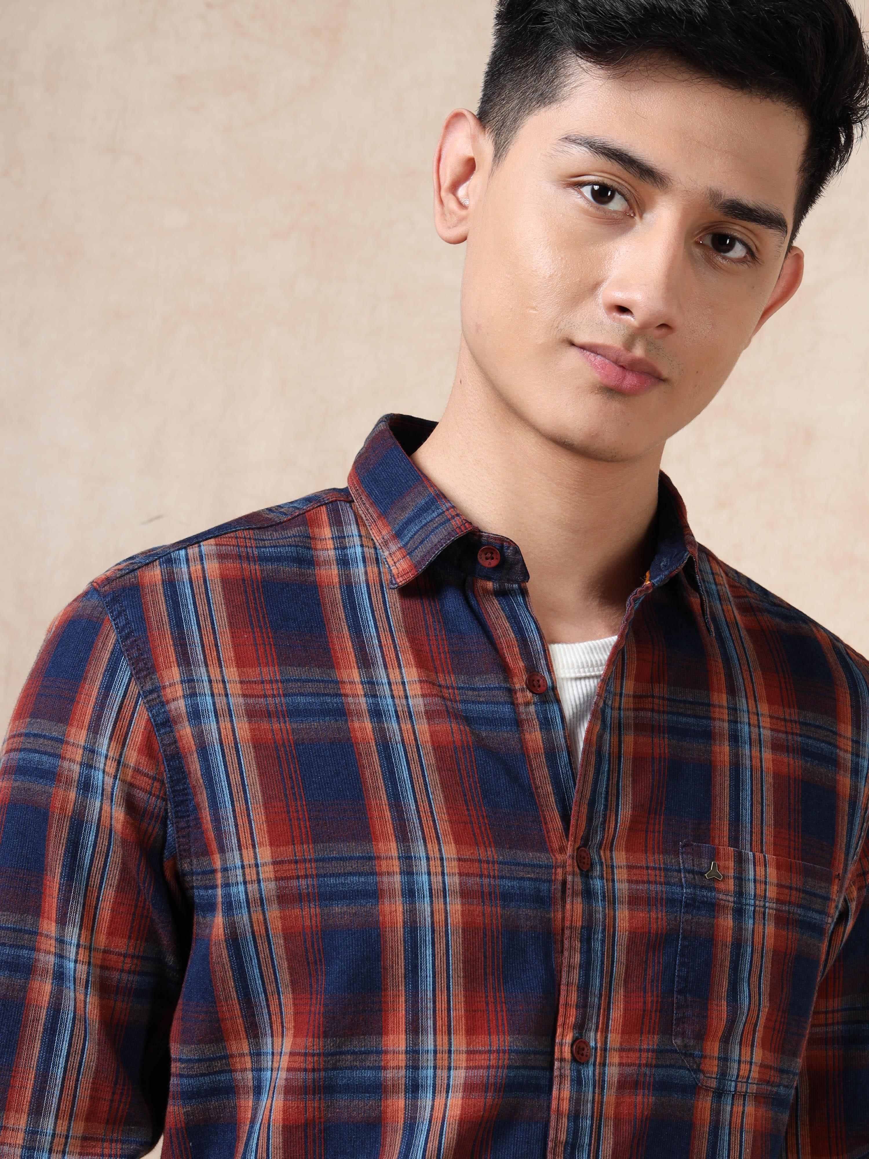 MEN'S DK.KHAKI CHECKS SLIM FIT SHIRT