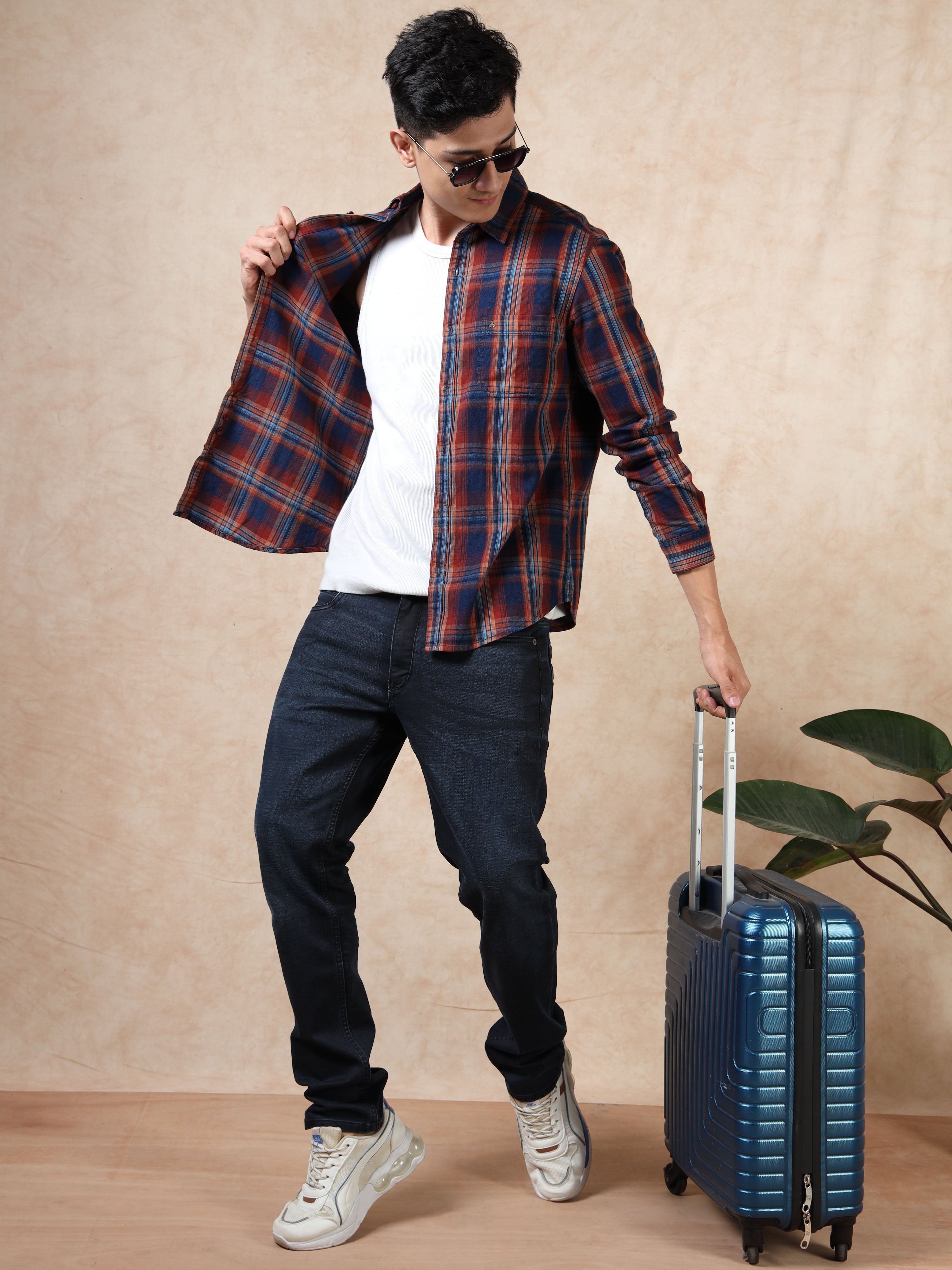 MEN'S DK.KHAKI CHECKS SLIM FIT SHIRT