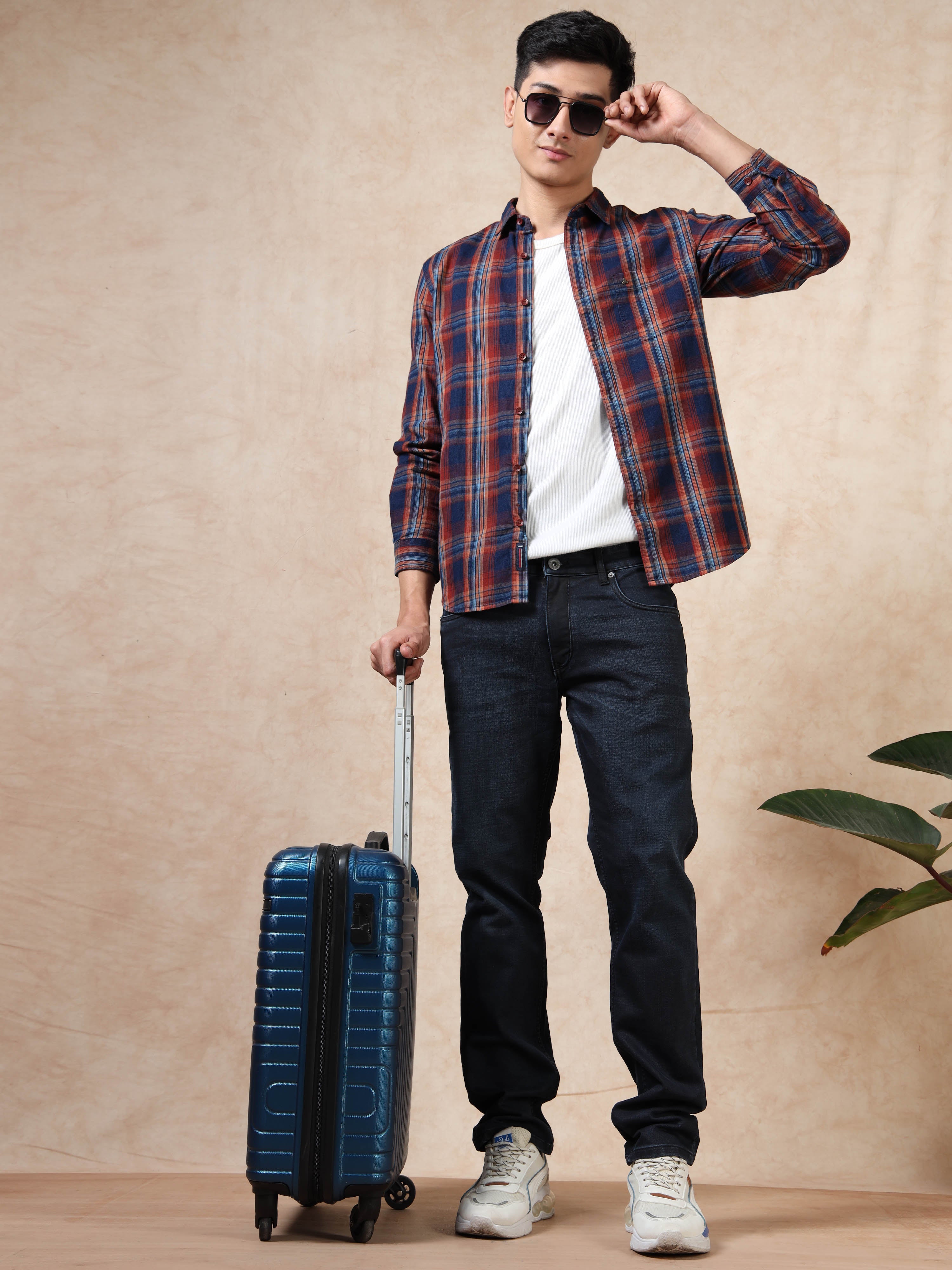 MEN'S DK.KHAKI CHECKS SLIM FIT SHIRT