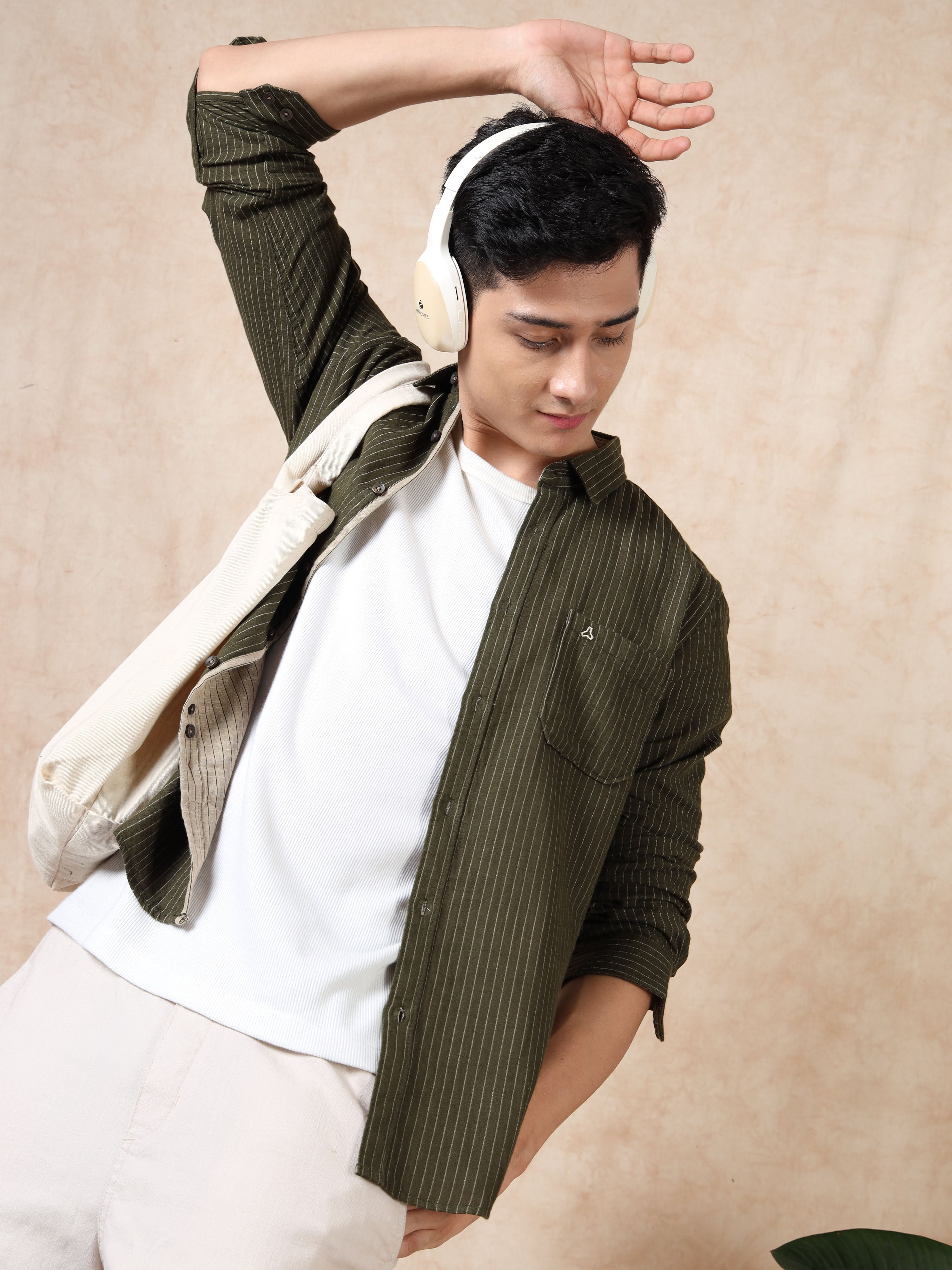 MEN'S BT GREEN STRIPE SLIM FIT SHIRT