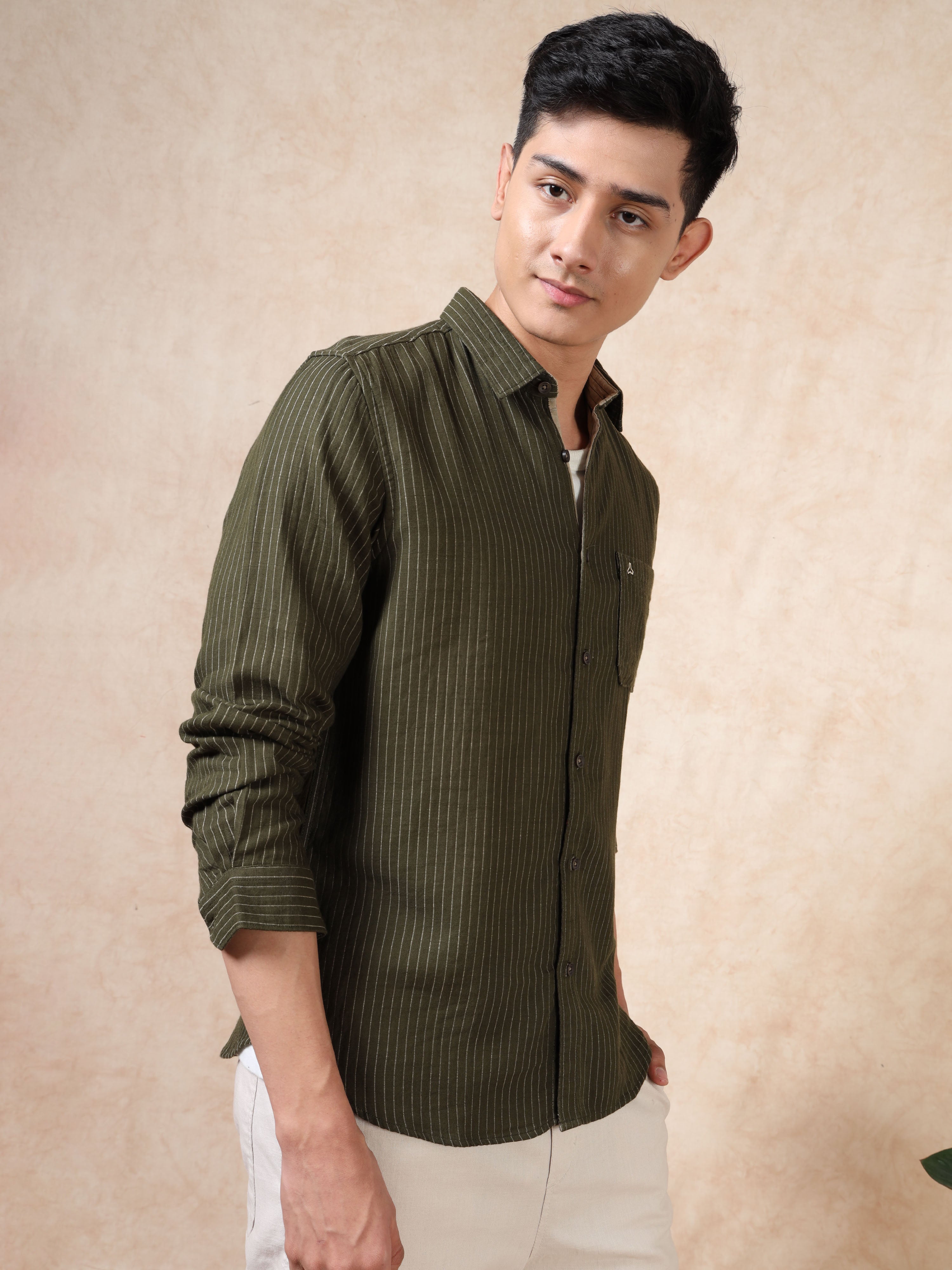 MEN'S BT GREEN STRIPE SLIM FIT SHIRT