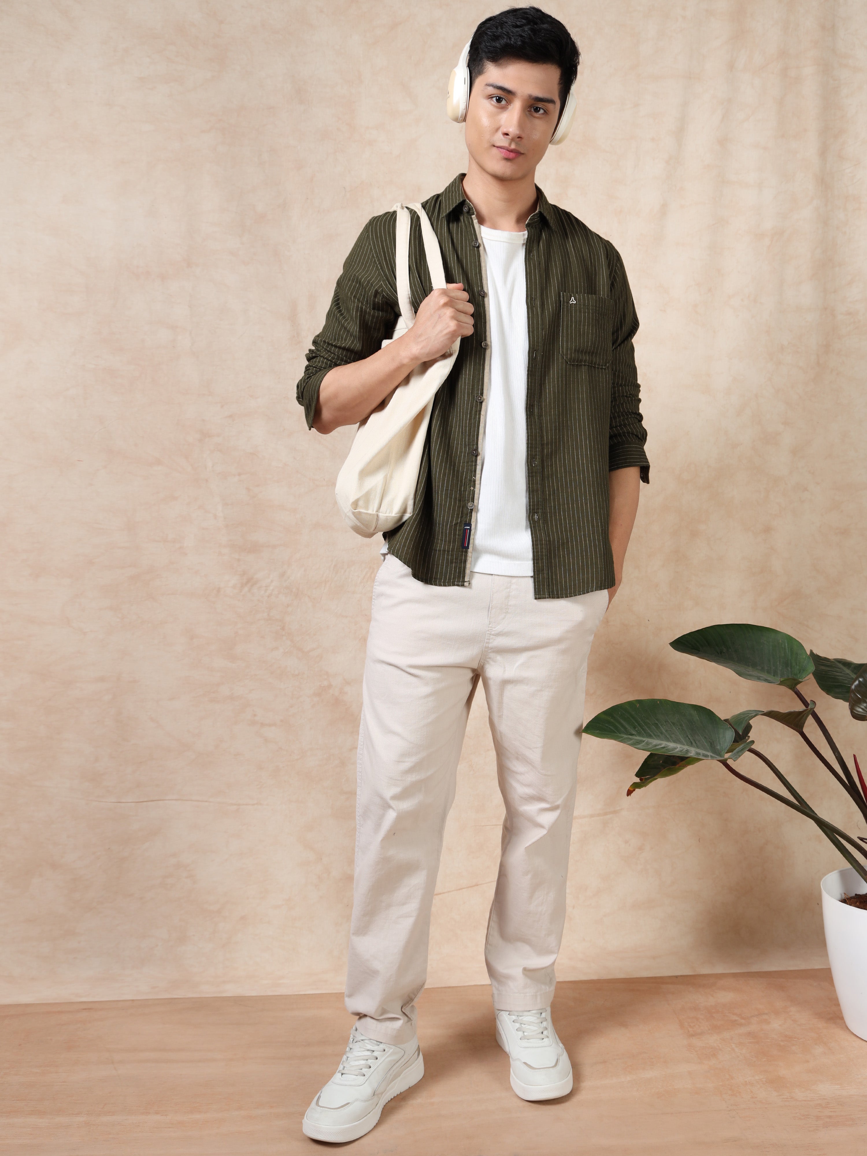 MEN'S BT GREEN STRIPE SLIM FIT SHIRT