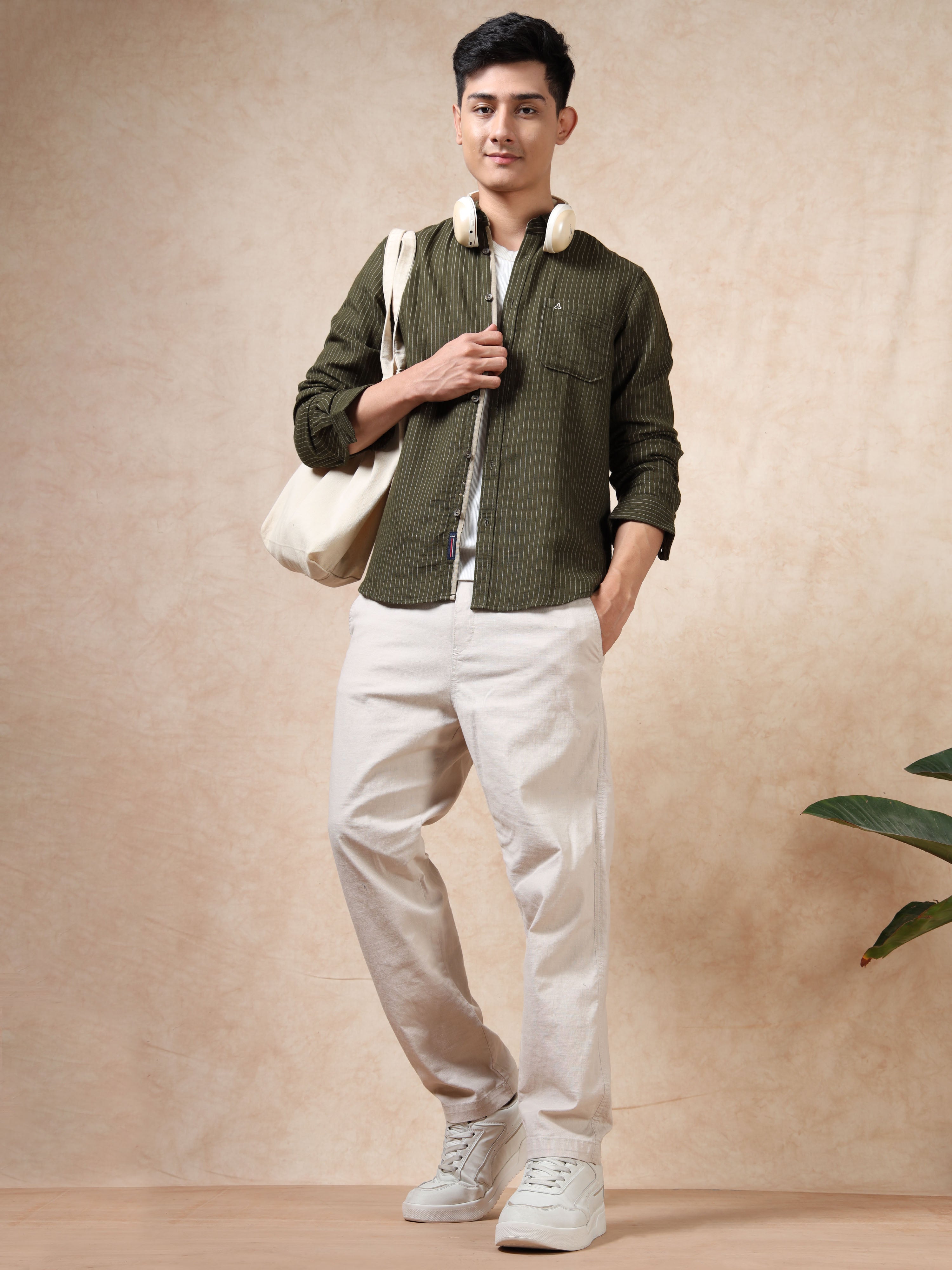 MEN'S BT GREEN STRIPE SLIM FIT SHIRT