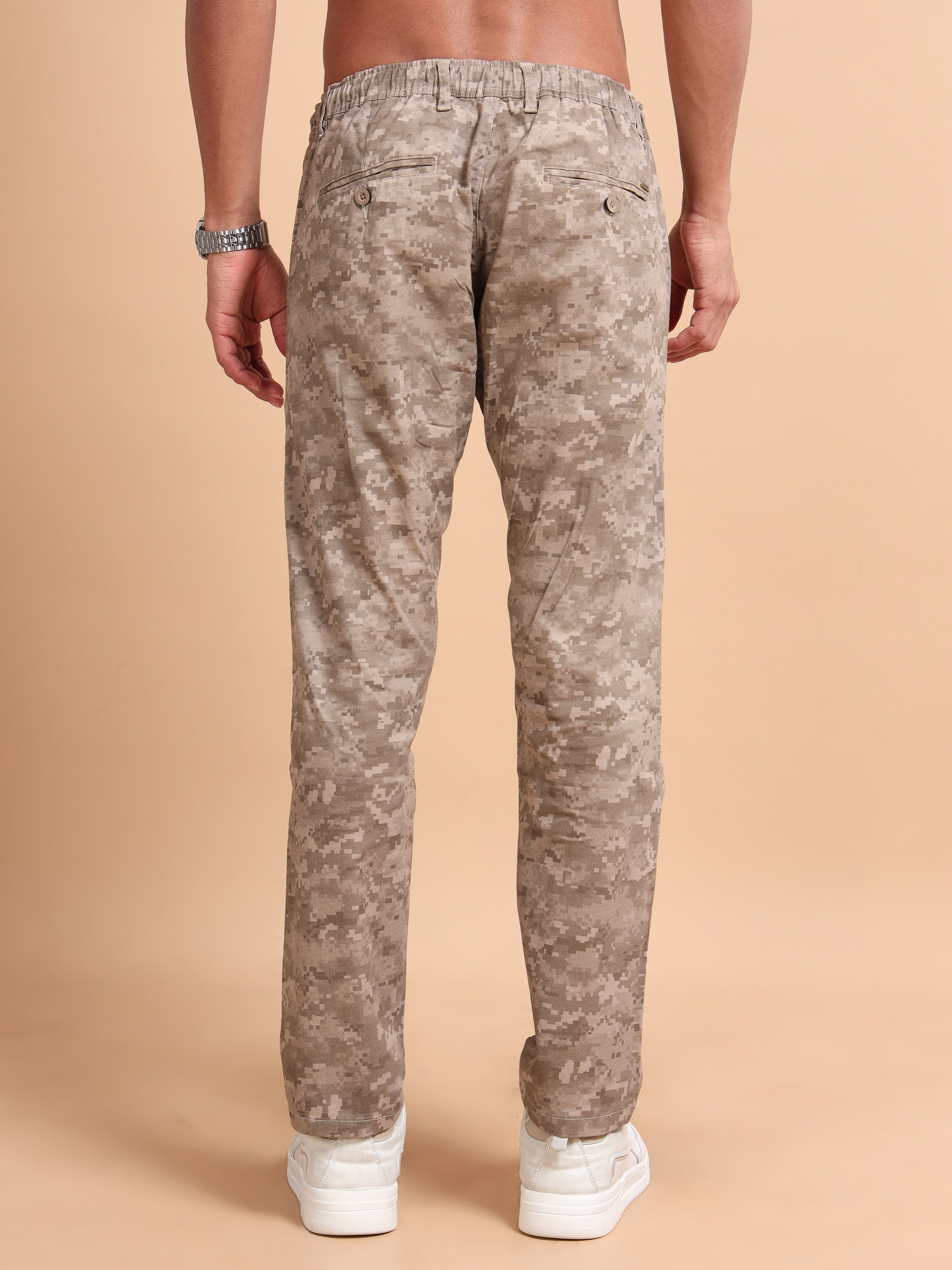 MEN'S KHAKI PRINT REGULAR FIT TROUSER