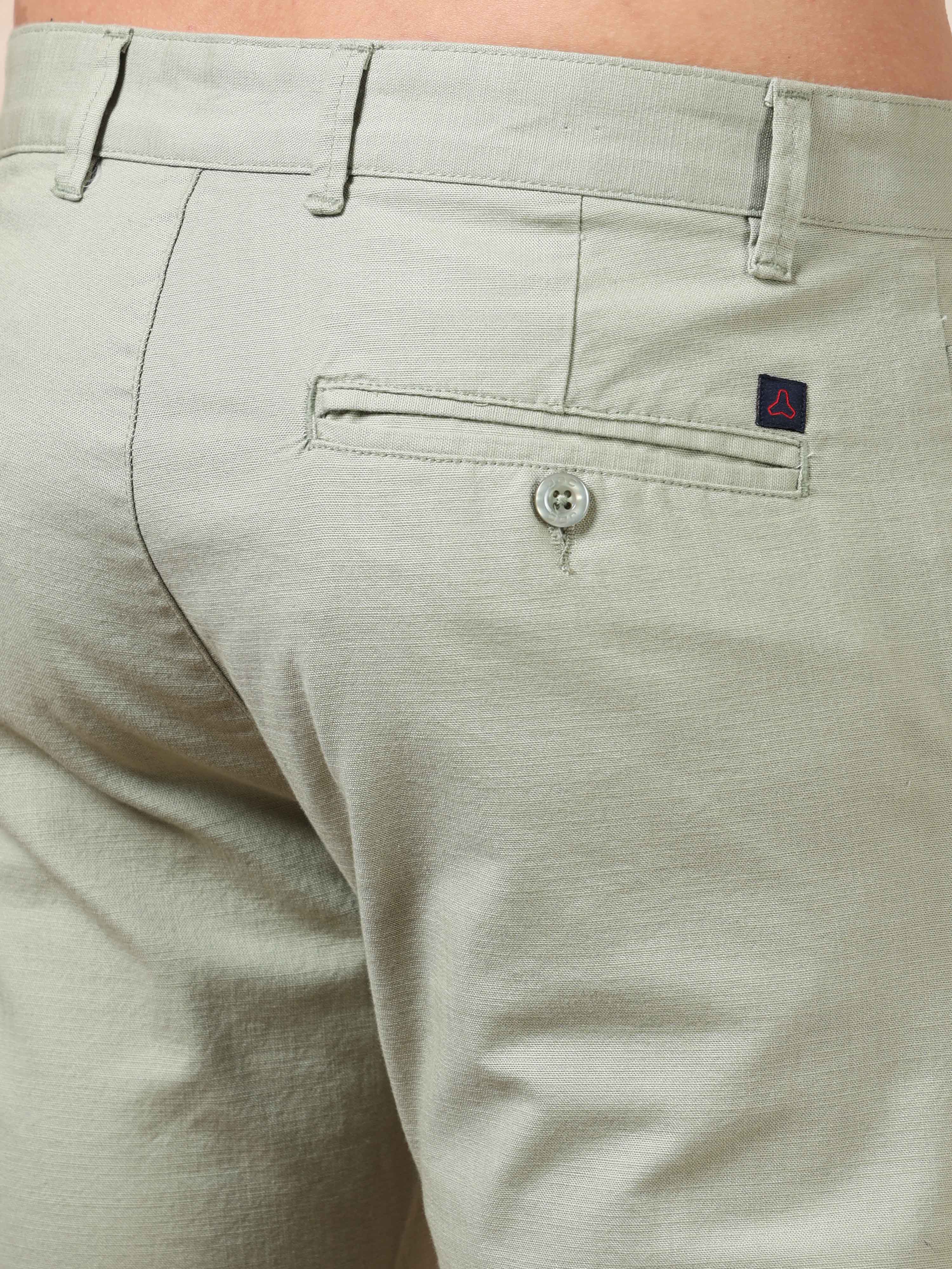 MEN'S PISTA GREEN SOLID SLIM FIT TROUSER