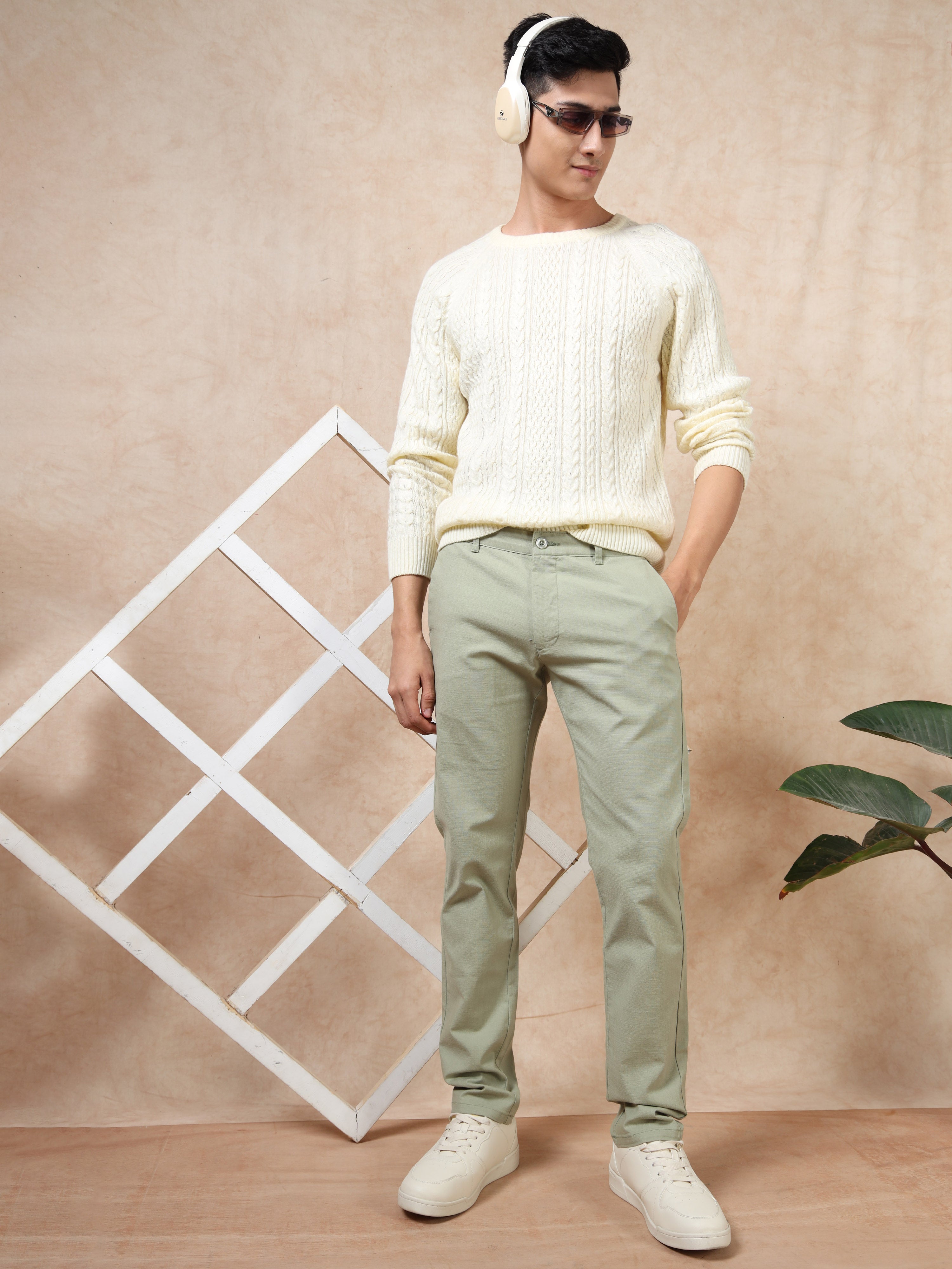 MEN'S PISTA GREEN SOLID SLIM FIT TROUSER