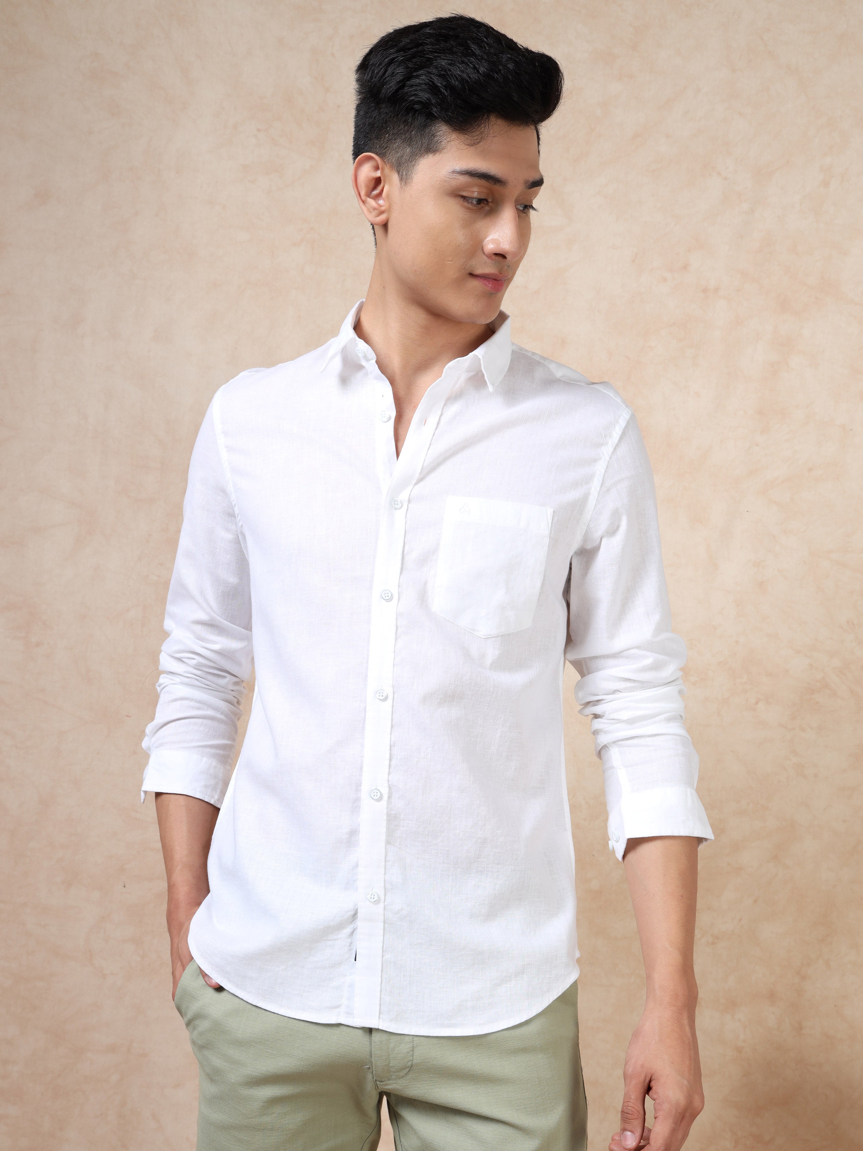 MEN'S WHITE SOLID SLIM FIT SHIRT