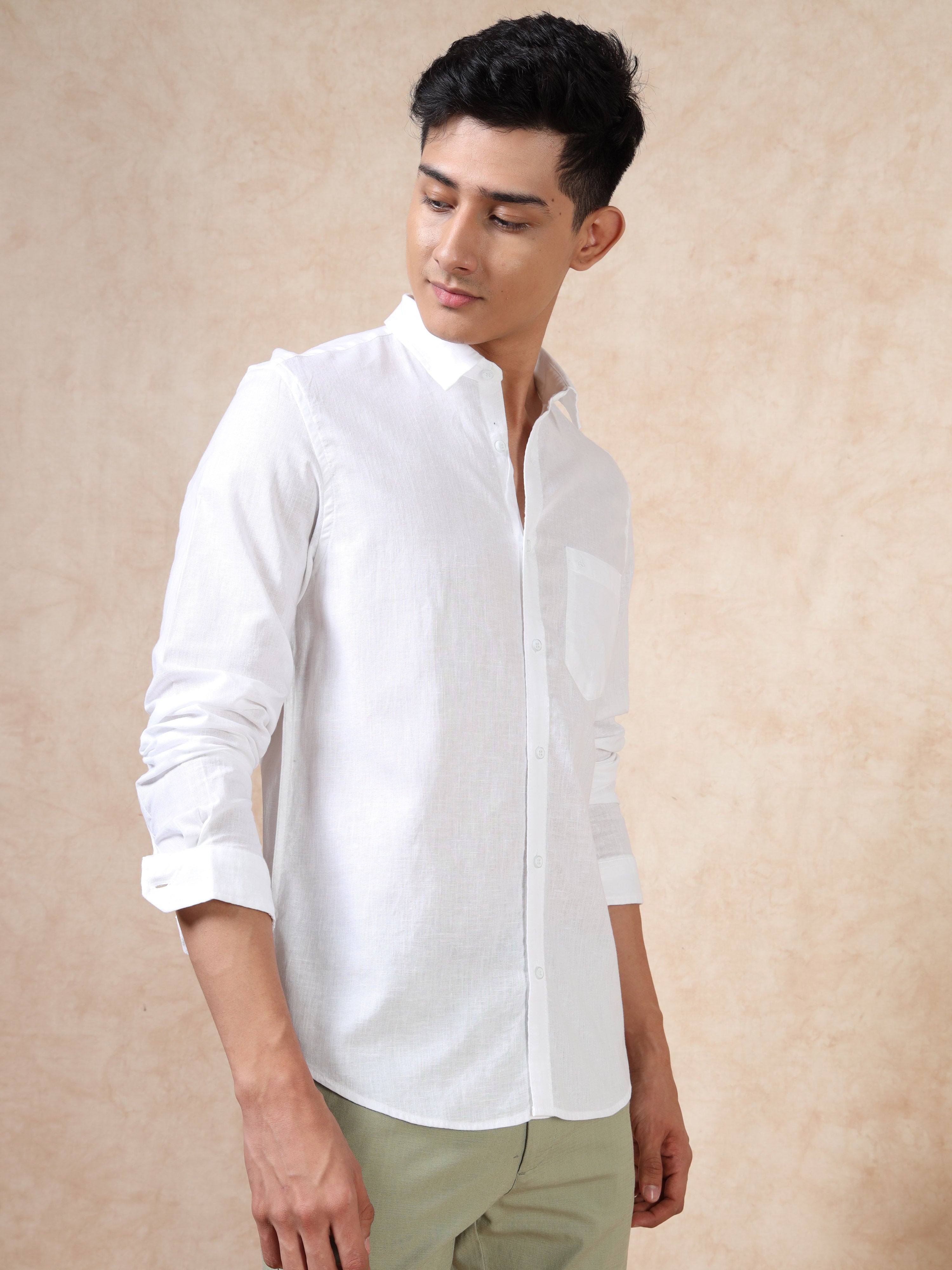 MEN'S WHITE SOLID SLIM FIT SHIRT
