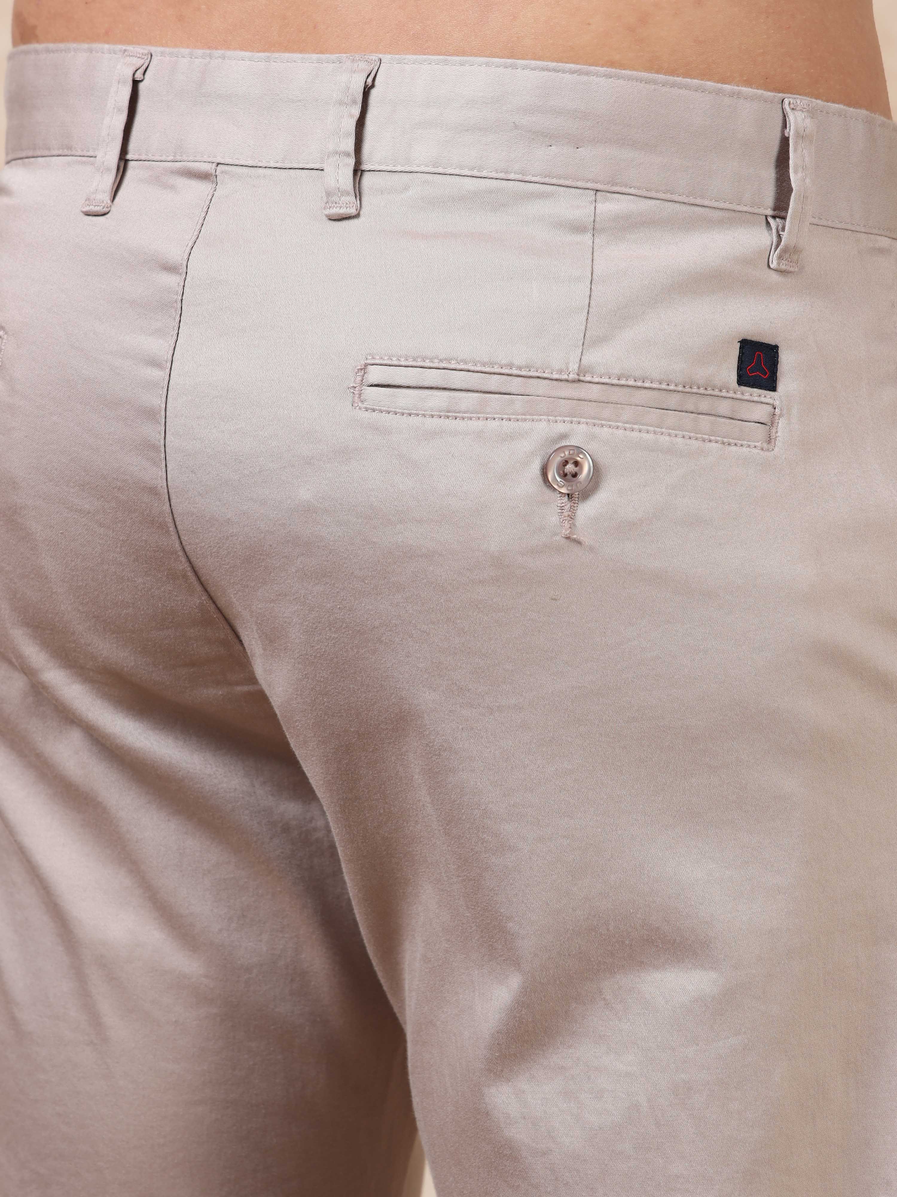 MEN'S CREAM SOLID SLIM FIT TROUSER