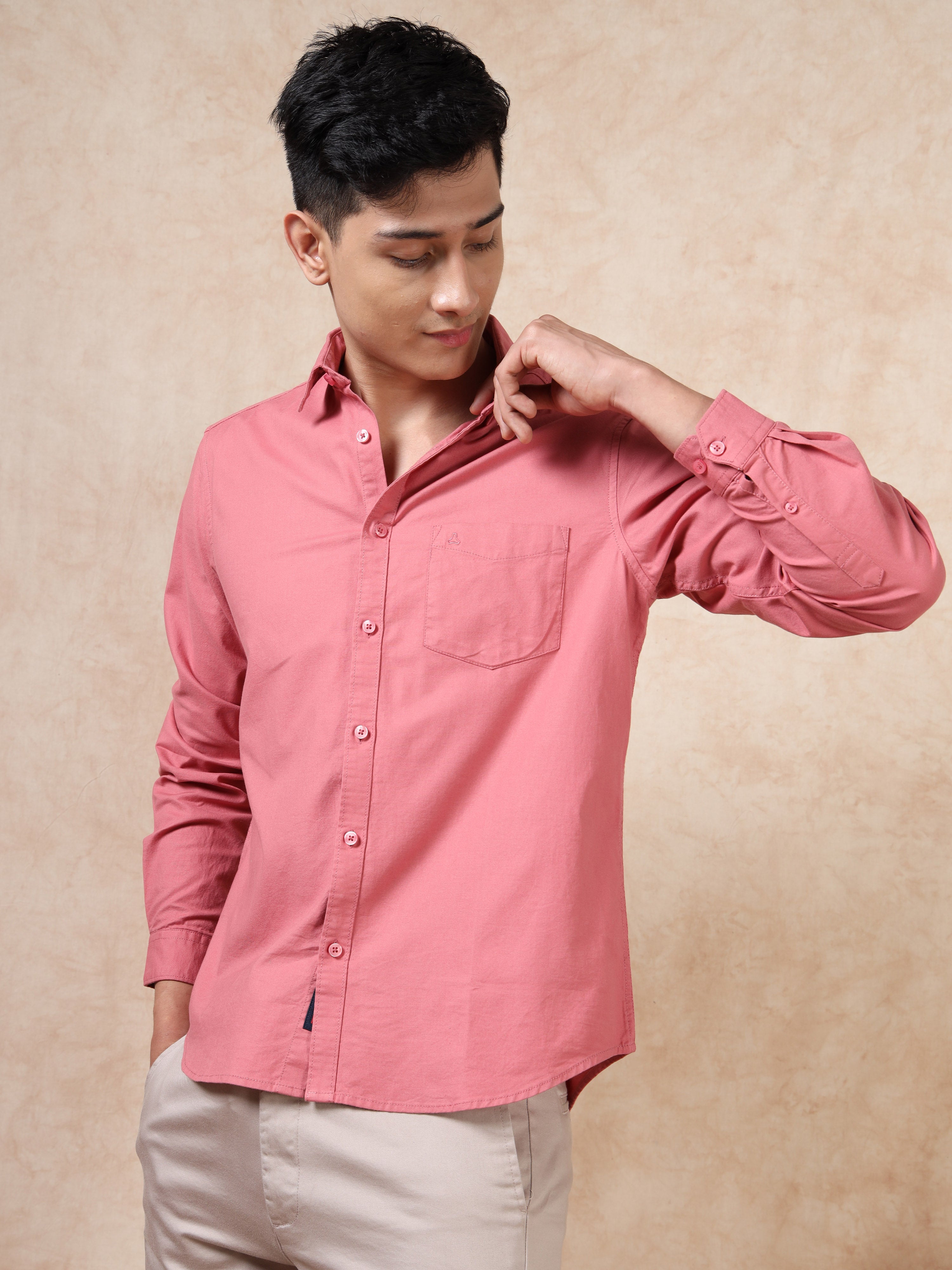 MEN'S PINK SOLID SLIM FIT SHIRT