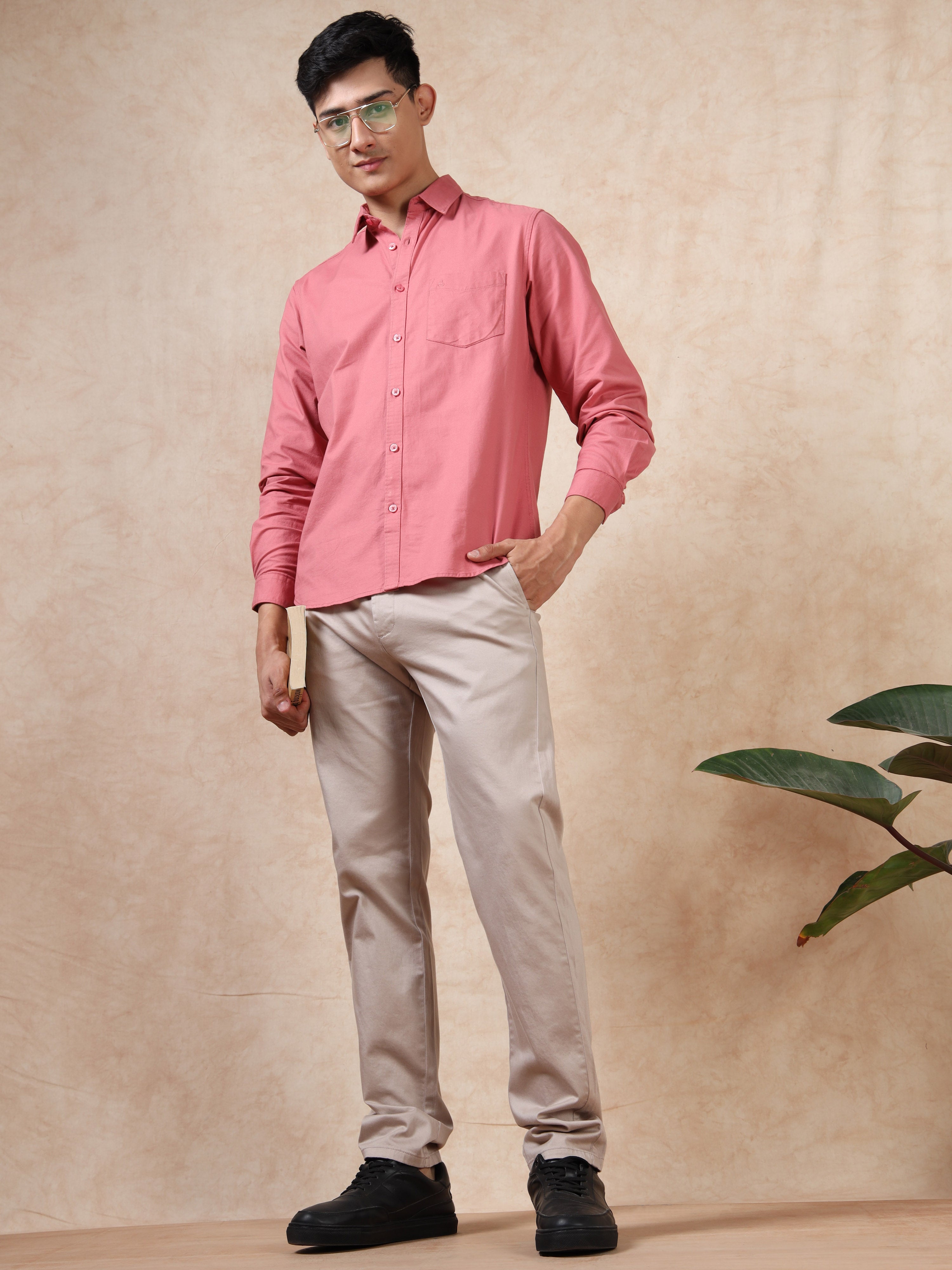 MEN'S PINK SOLID SLIM FIT SHIRT