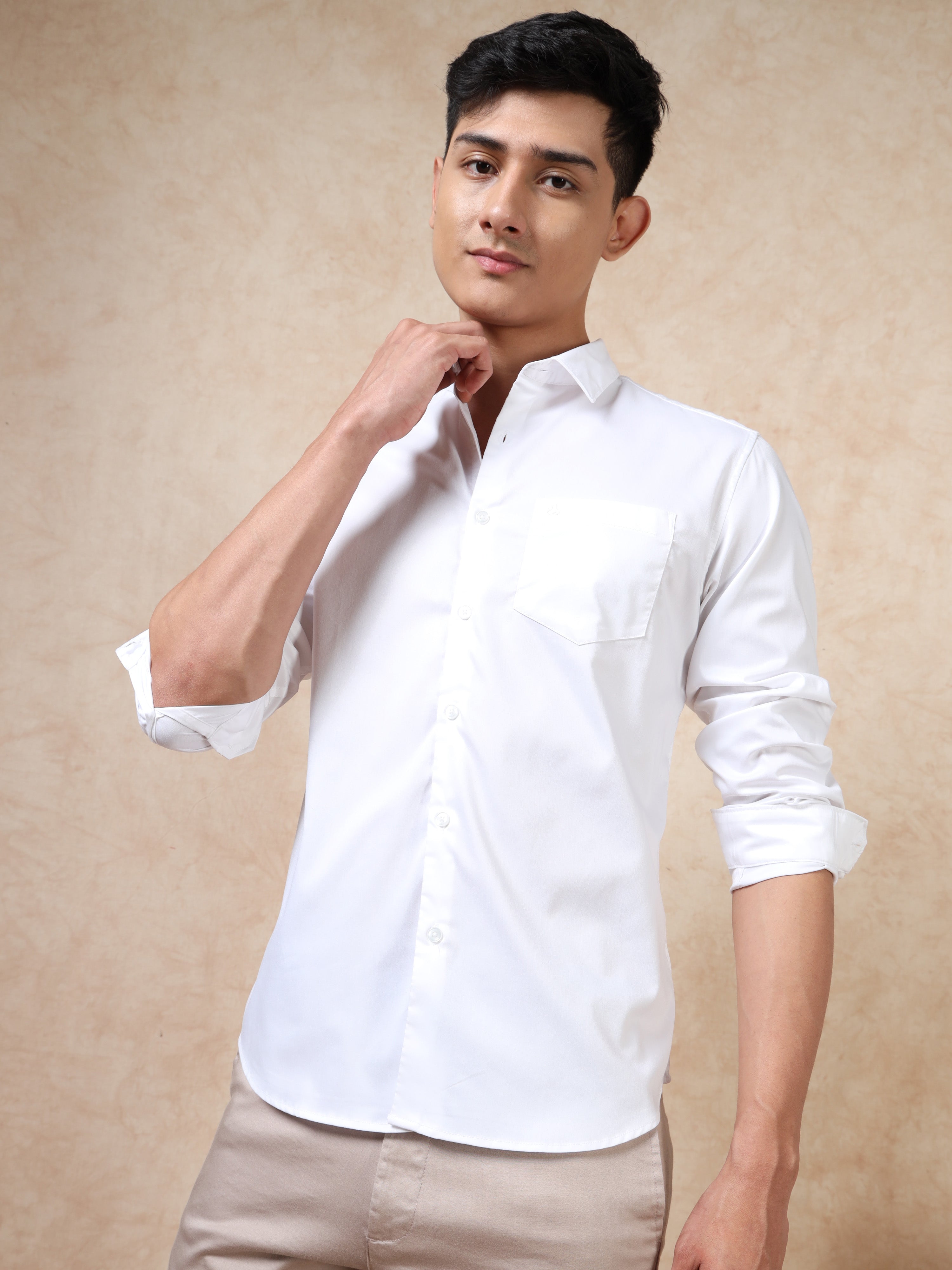 MEN'S WHITE SOLID SLIM FIT SHIRT