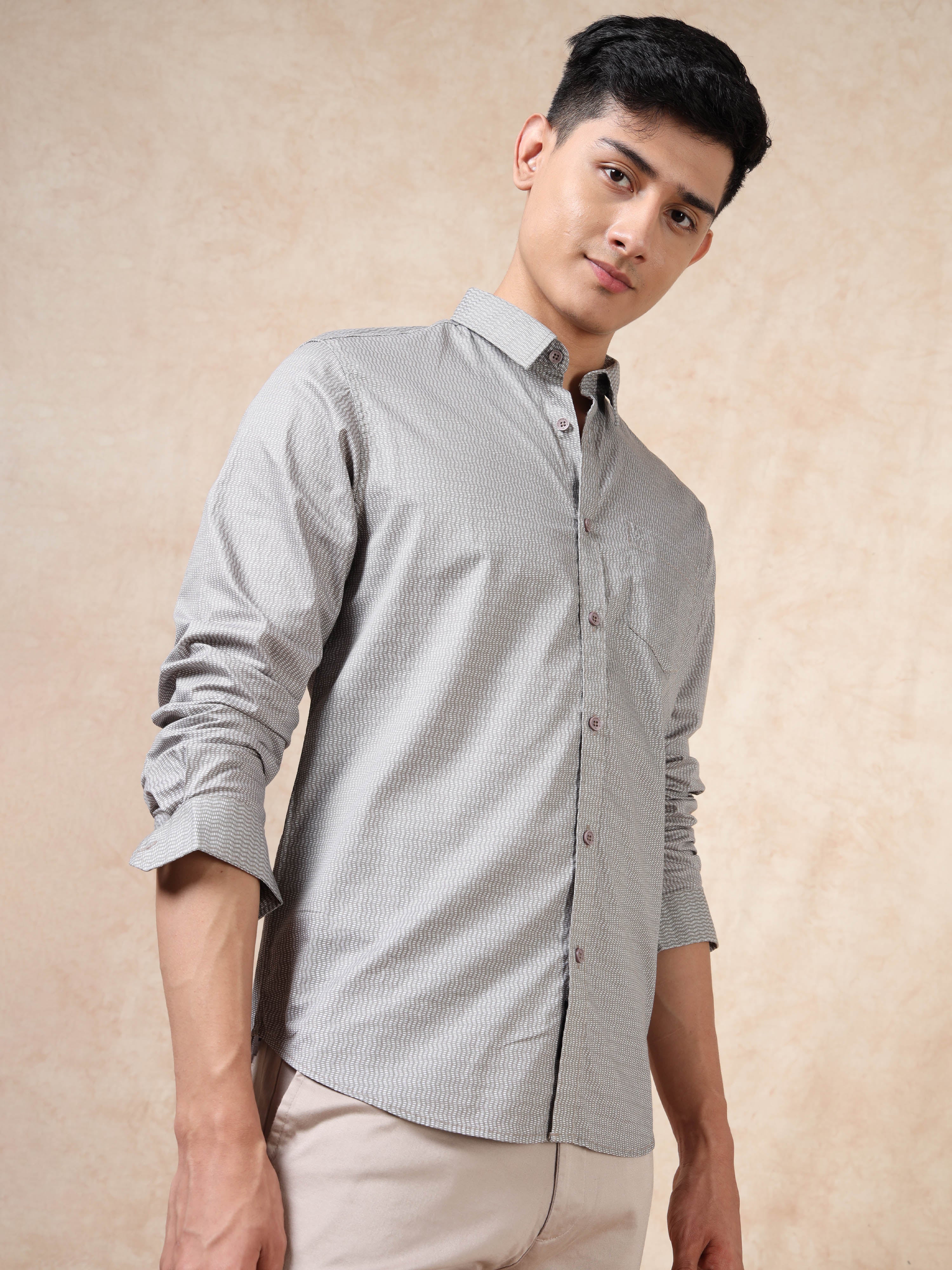 MEN'S BROWN PRINT SLIM FIT SHIRT