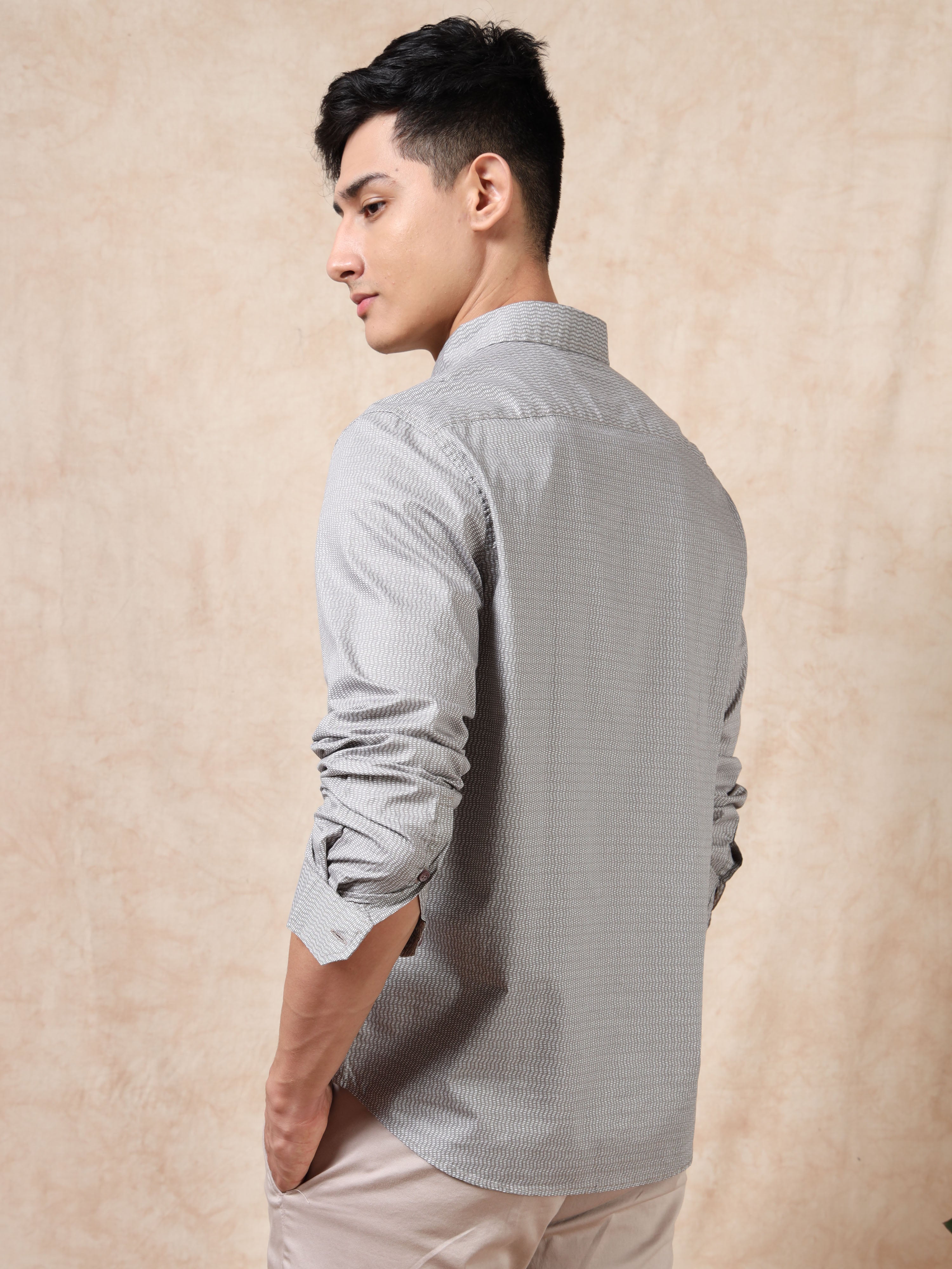 MEN'S BROWN PRINT SLIM FIT SHIRT