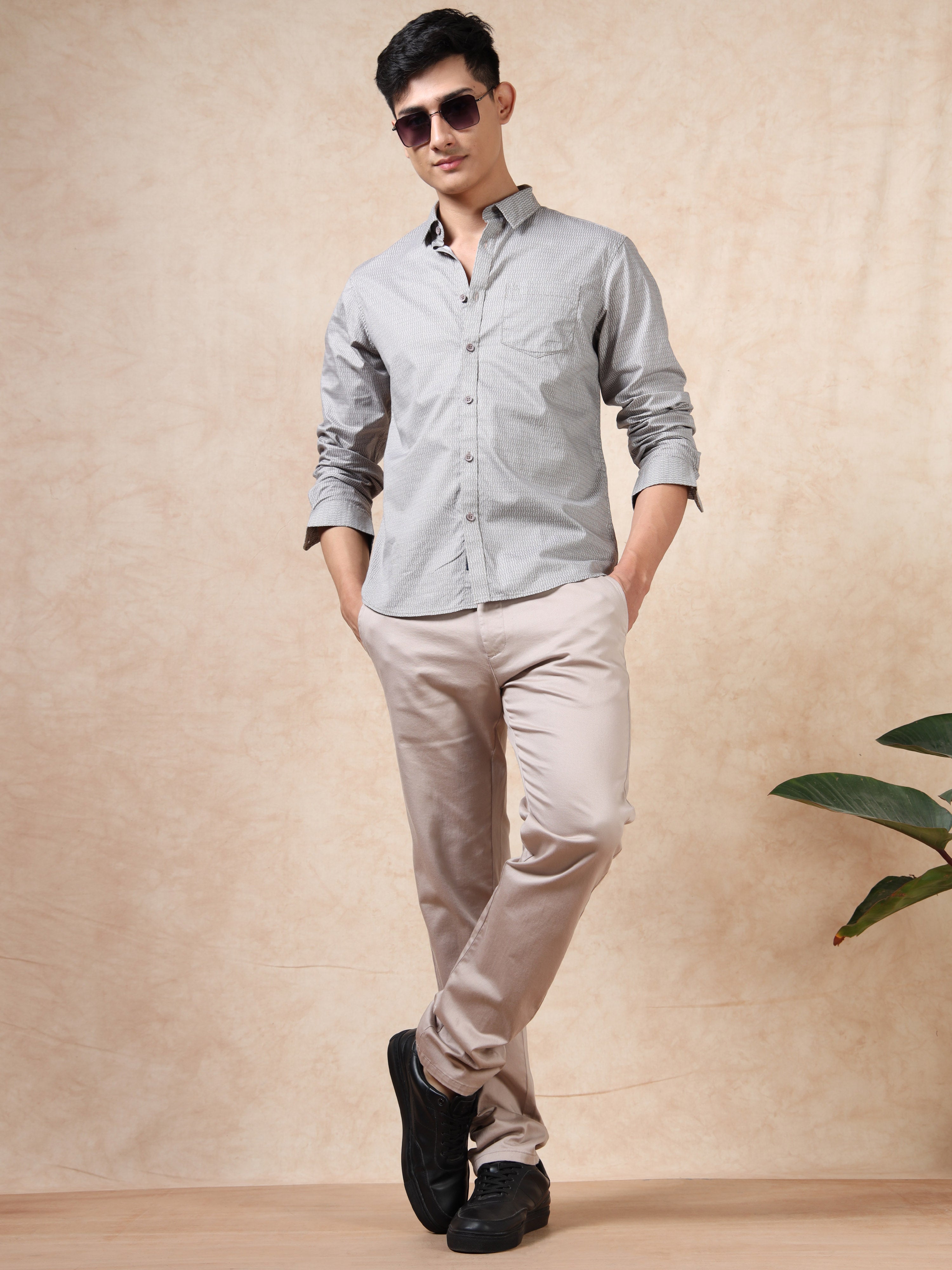 MEN'S BROWN PRINT SLIM FIT SHIRT