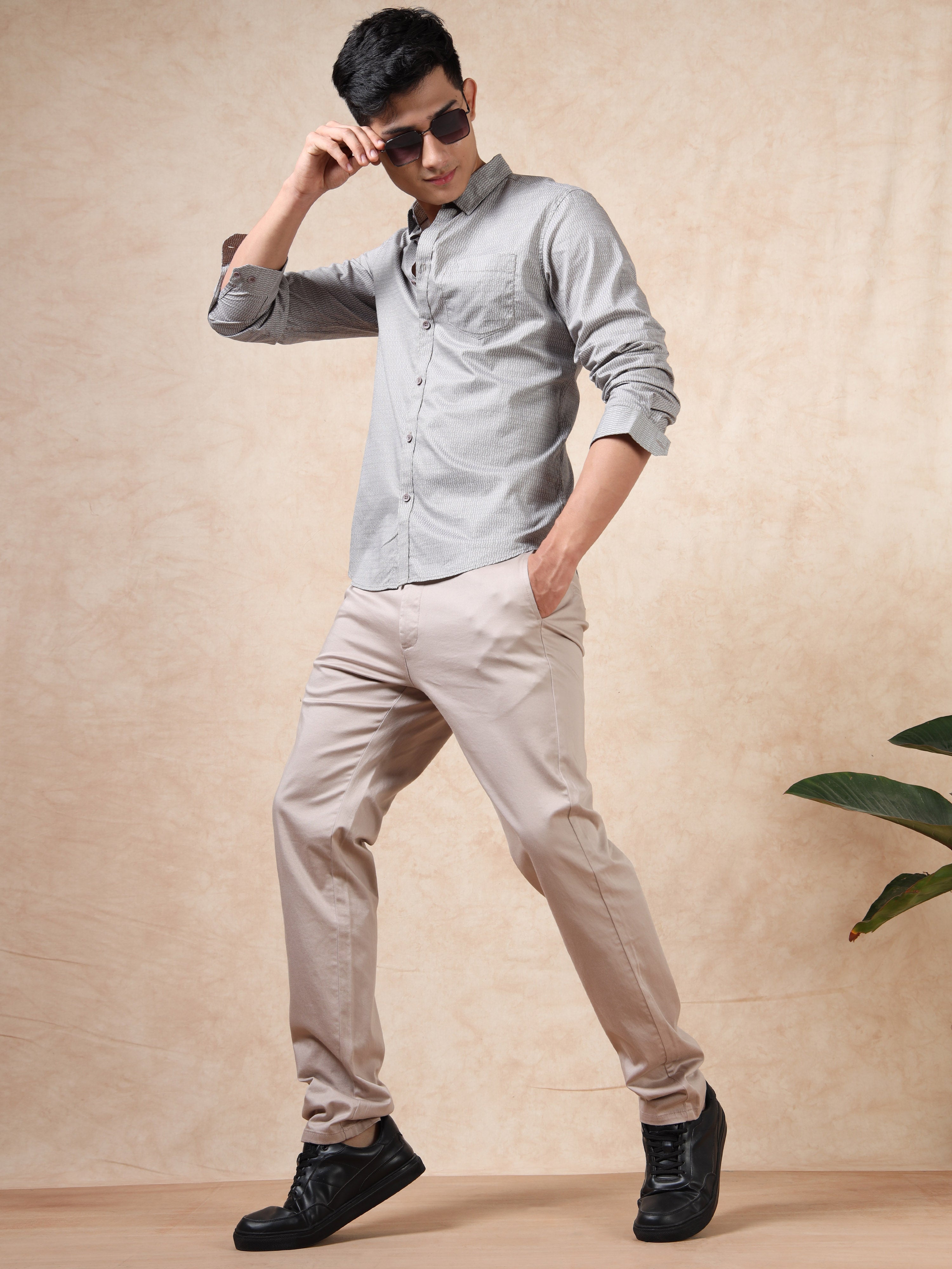 MEN'S BROWN PRINT SLIM FIT SHIRT