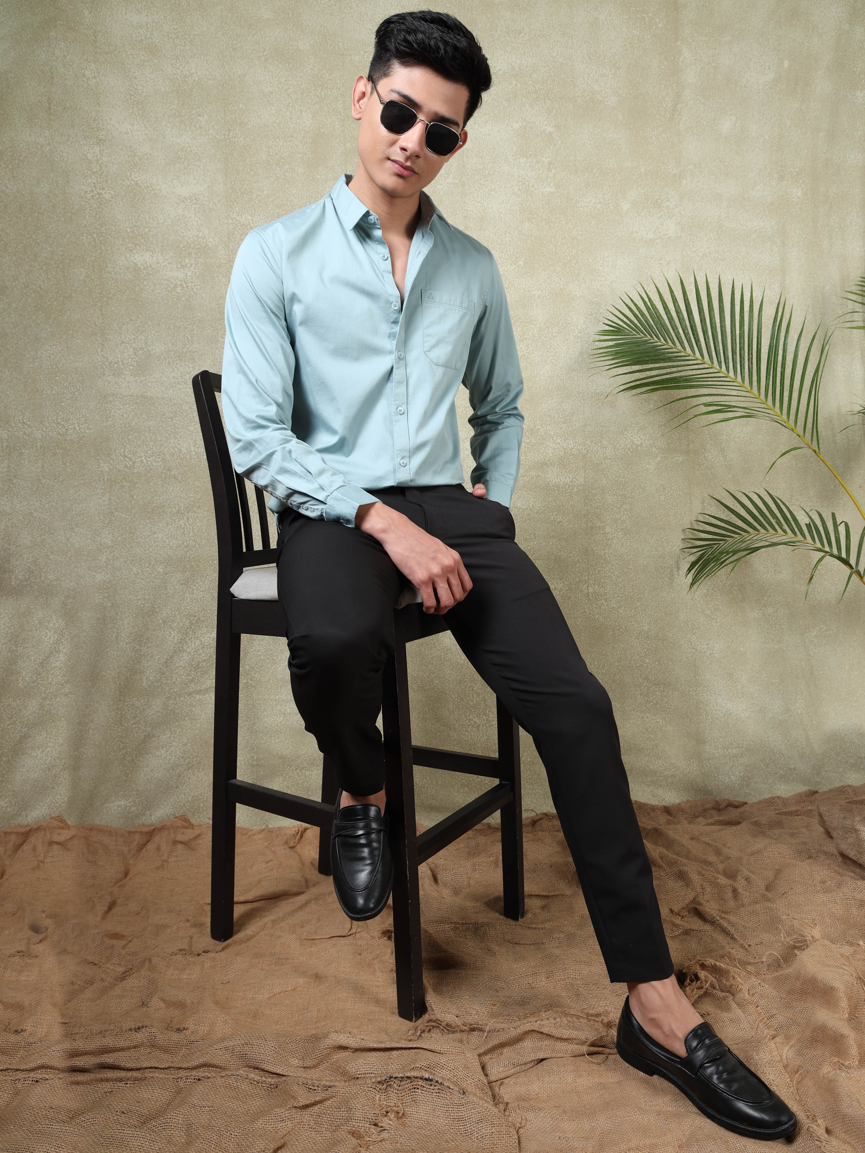MEN'S LT GREEN SOLID SLIM FIT SHIRT