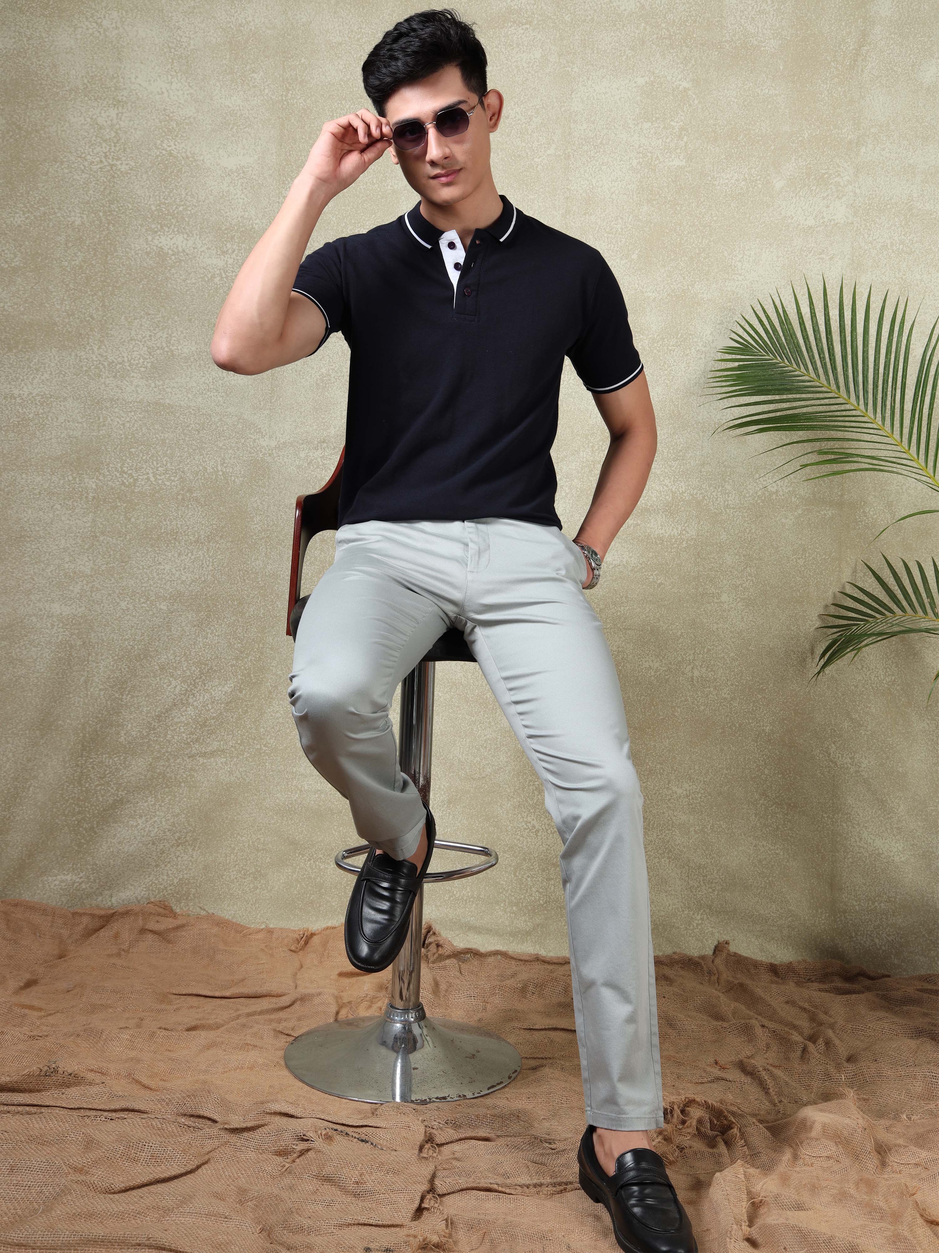 MEN'S LT.BLUE PRINT SLIM FIT TROUSER