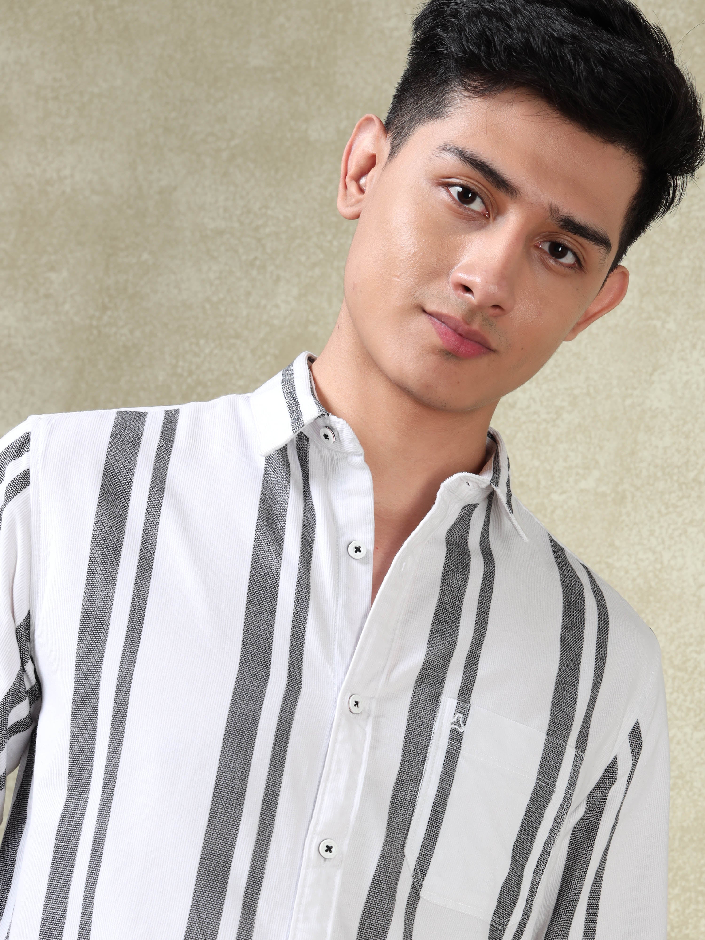MEN'S WHITE STRIPES SLIM FIT SHIRT